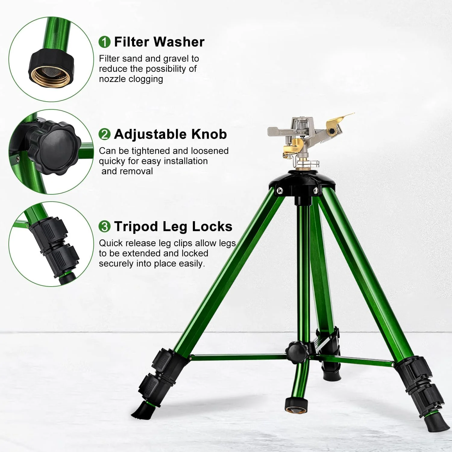 Impact Sprinkler on Tripod Base, 2 Pack Tripod Sprinkler with 300 Degree Large Area Coverage, Extra Tall Heavy Duty Water Sprinkler for Lawn/Yard/Garden