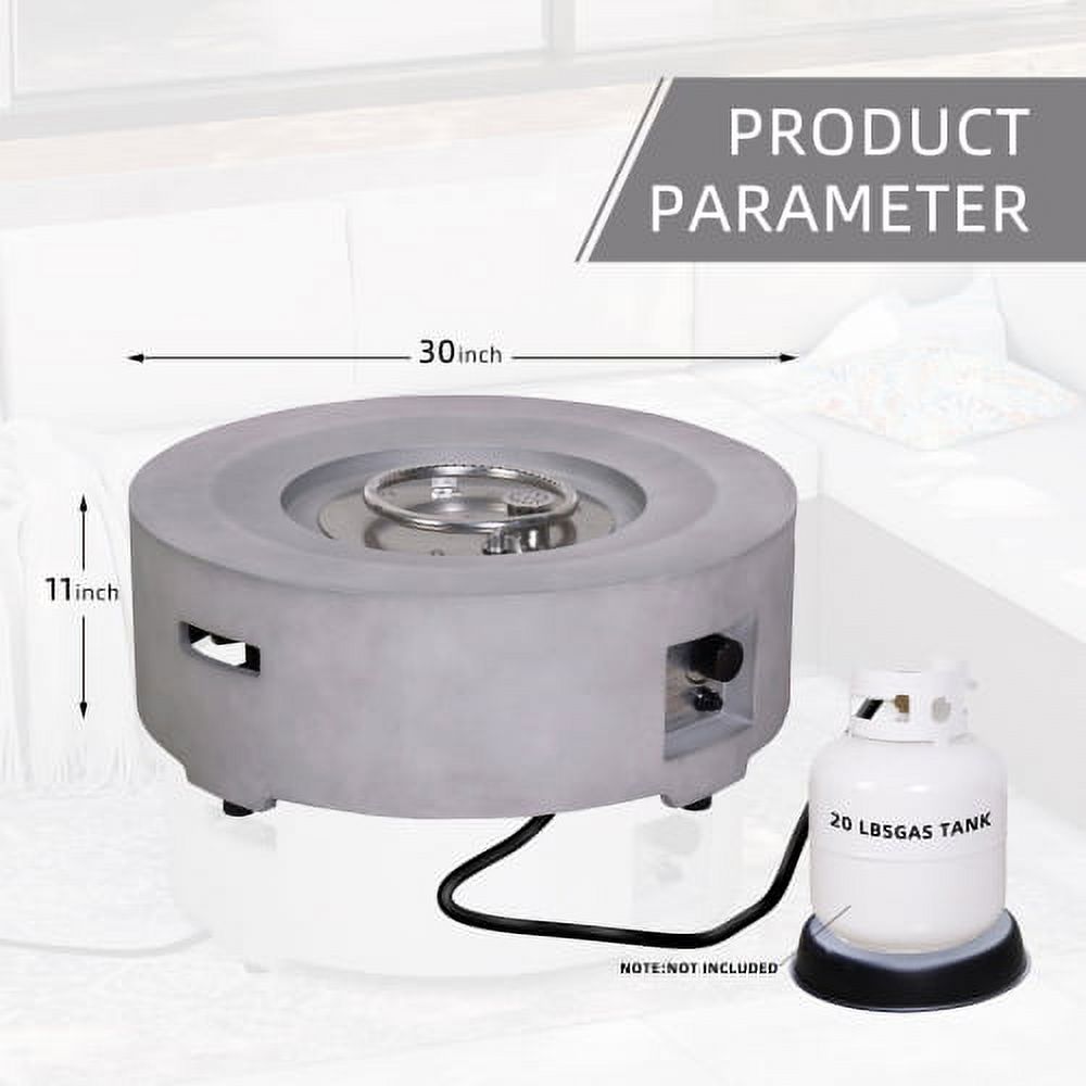Buumin Diameter 30 Inch x 11 Inch Round Faux Concrete Texture Propane Gray Fire Pit With PVC Weather Cover