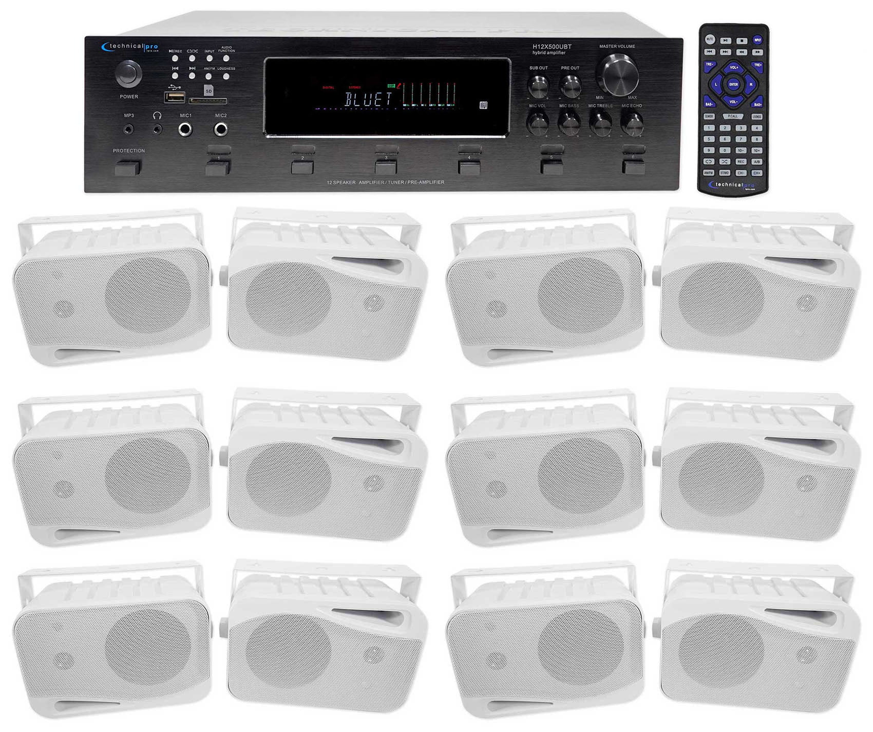 Technical Pro 6000w (6) Zone, Home Theater Bluetooth Receiver+(12) 4