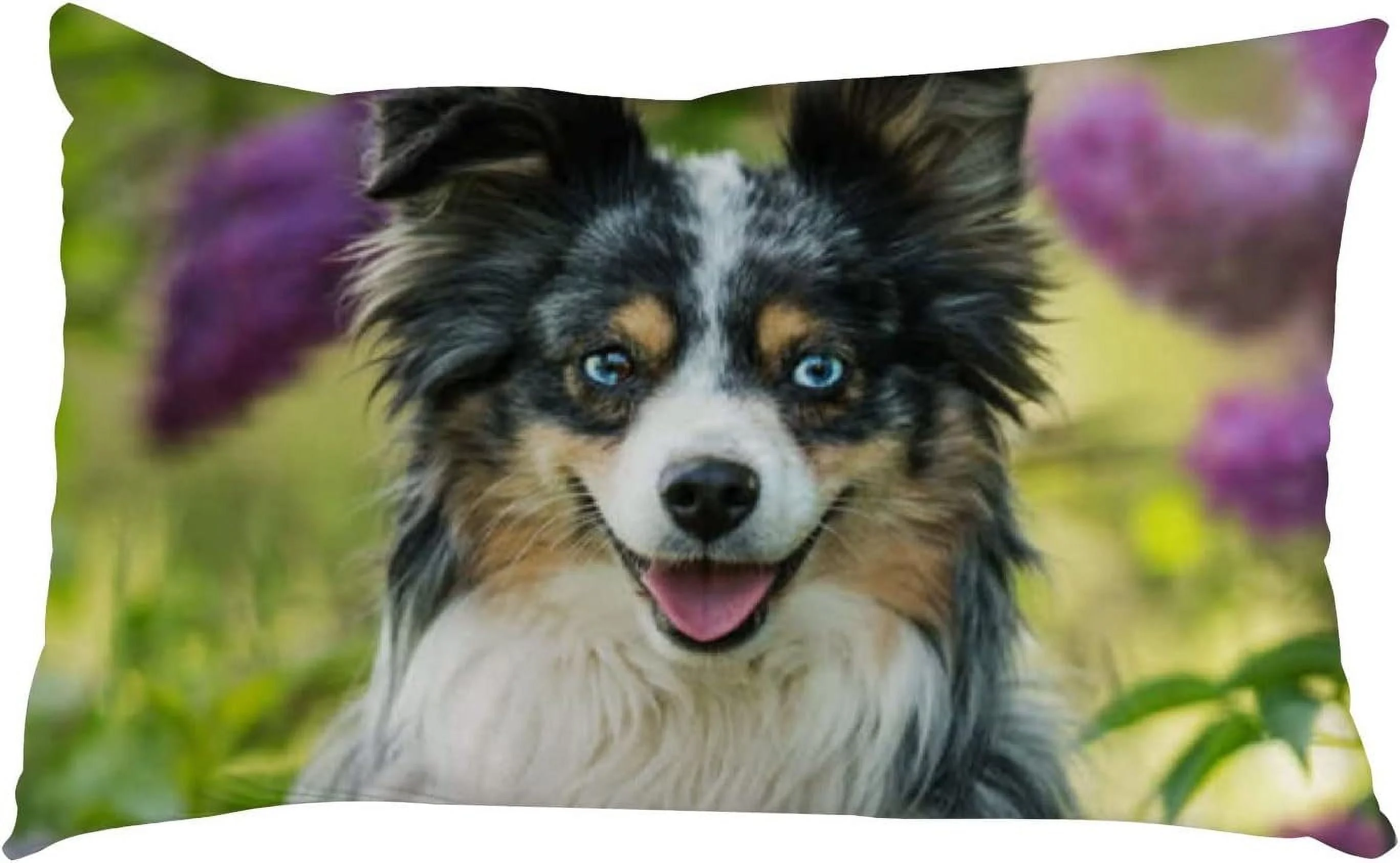 Wellsay Shepherd Dog Sitting Under Lilac Bush Pillow Covers Zippered Cotton Plush Throw Pillow Cushion Case 16x24in for Bed Couch Sofa Home Decor