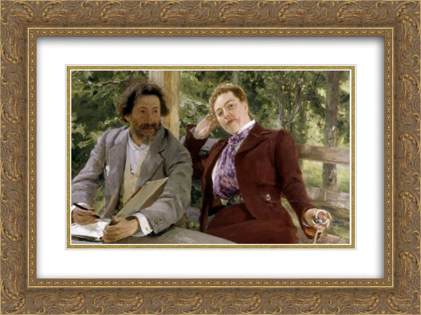 Ilya Repin 2x Matted 24x18 Gold Ornate Framed Art Print 'Double Portrait of Natalia Nordmann and Ilya-Repin'