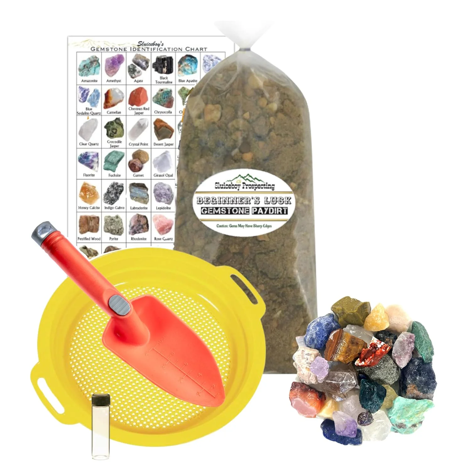 5 Pound Gem Mining Kit | Gemstone Paydirt, Sieve, Shovel & Identification Chart | Rough Stone Mix | Rock Gem Dig