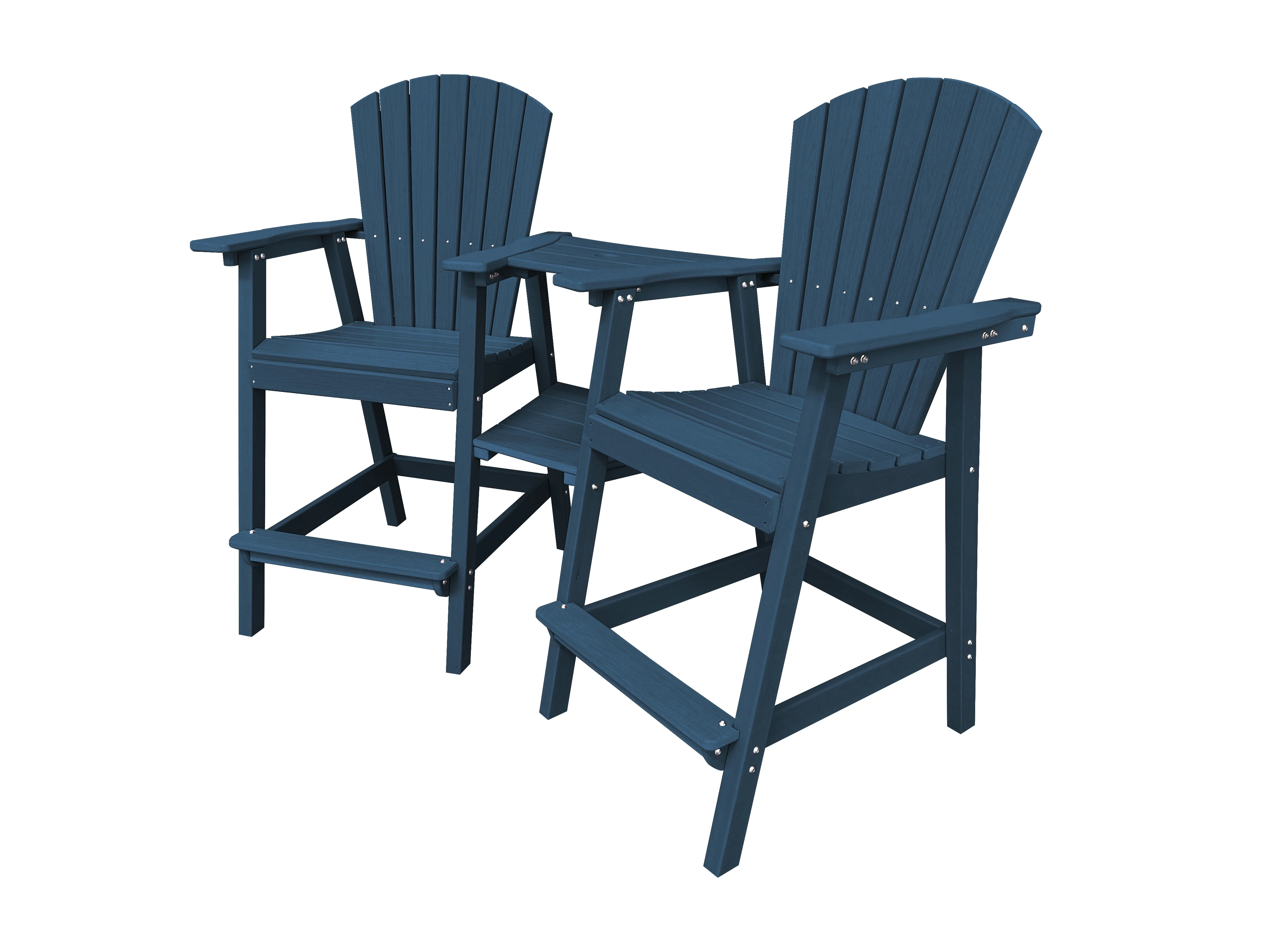 Set of 2 Tall Adirondack Chairs with Connecting Double Tables, Umbrella capable, Blue