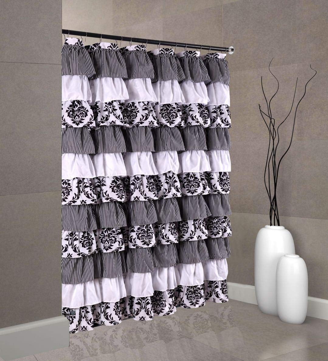 spring Home Waterfall Ruffled Fabric Shower Curtain Royal Damask