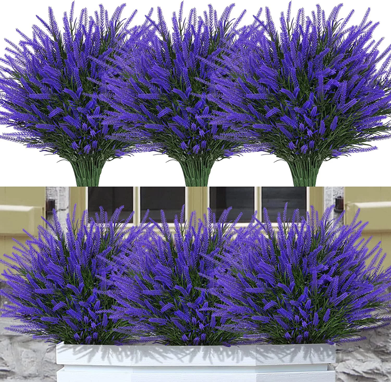 Viworld 12 Bundles Fake Outdoor Flowers UV Resistant Plants Artificial Lavender Faux Plastic Shrubs Window Box Garden Porch Home Decor(Purple)