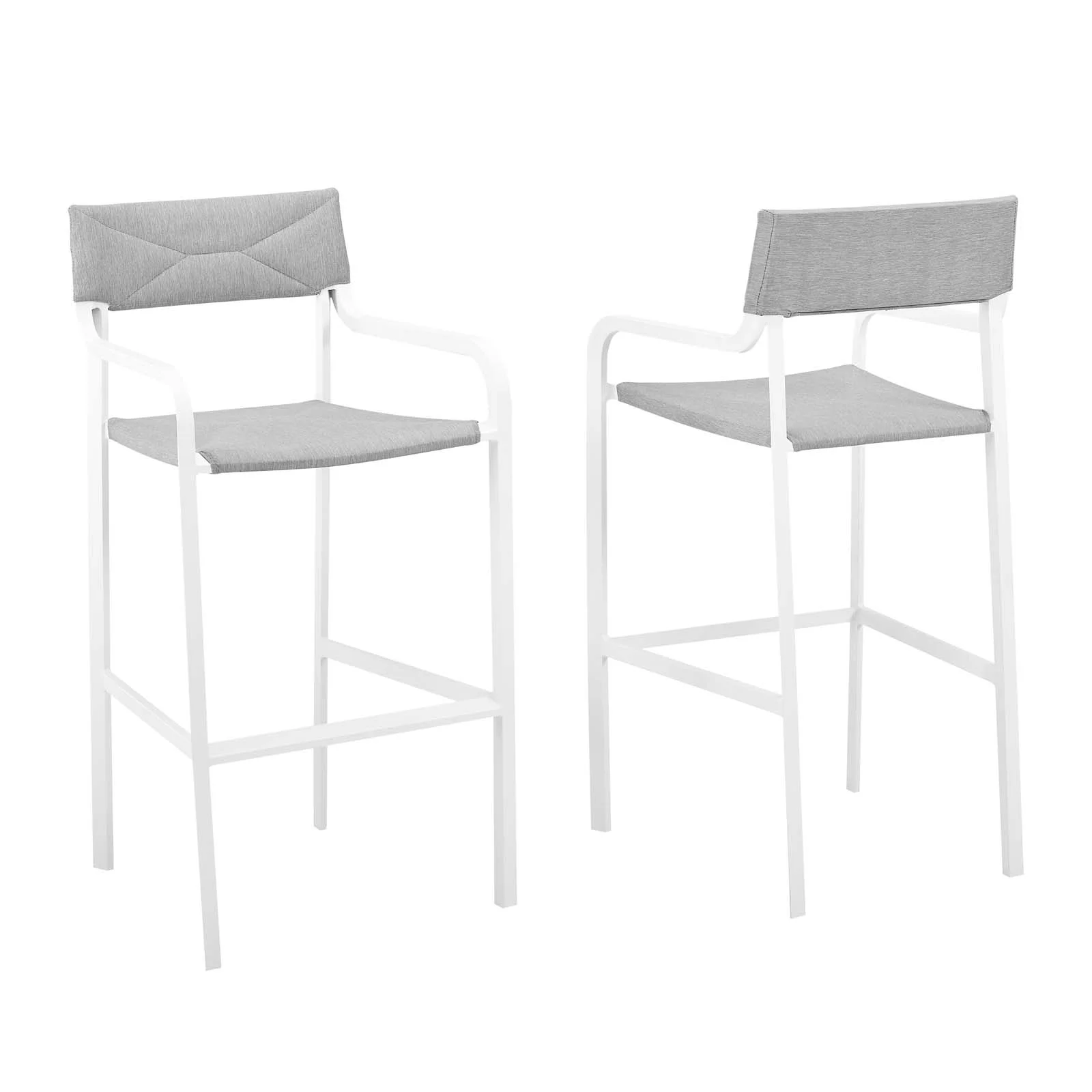 Modway Raleigh Outdoor Patio Aluminum Bar Stool Set of 2 in White Gray
