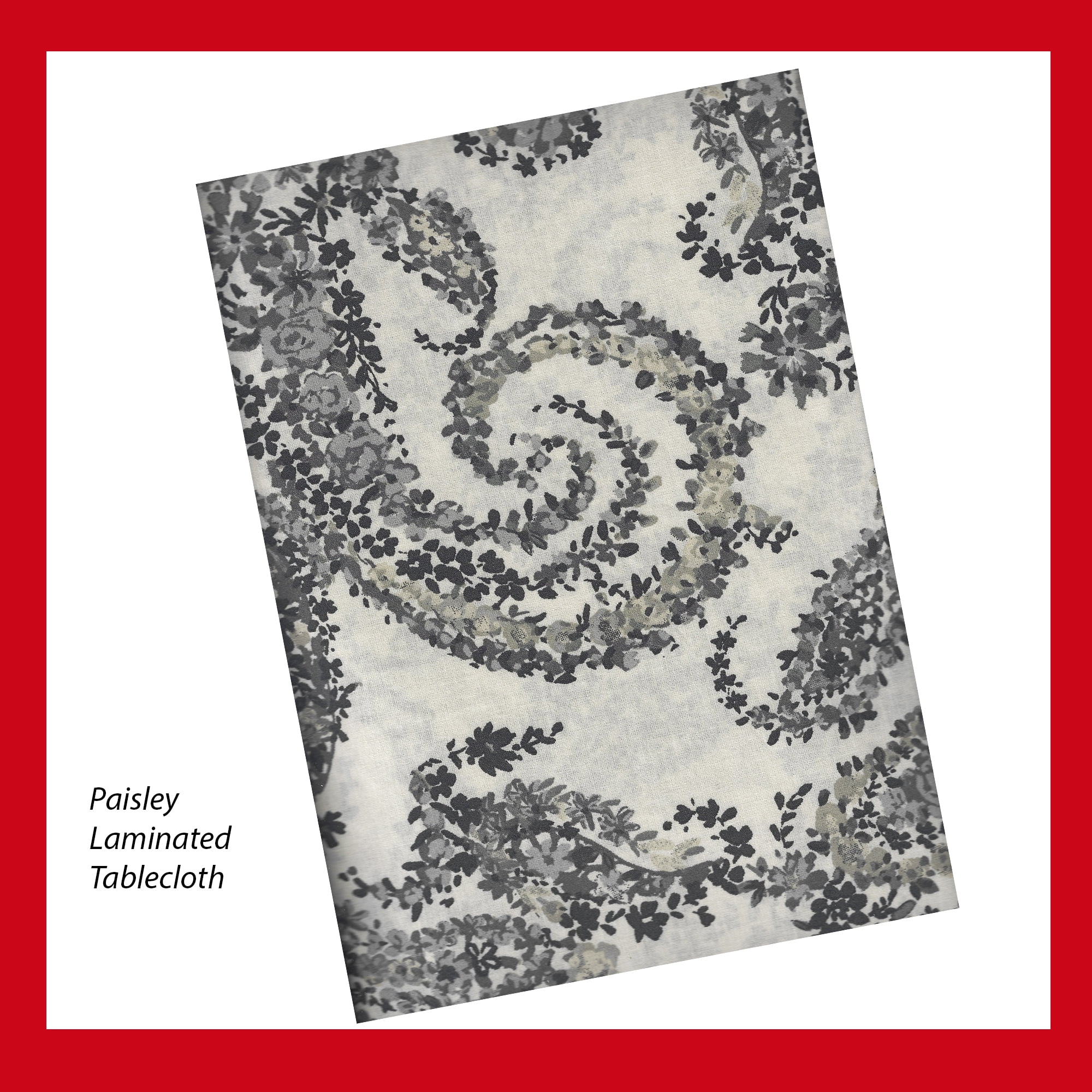 Paisley  Tablecloth 52 x 70 Rectangle Laminated Grey Off-White Fabric Bee Willow