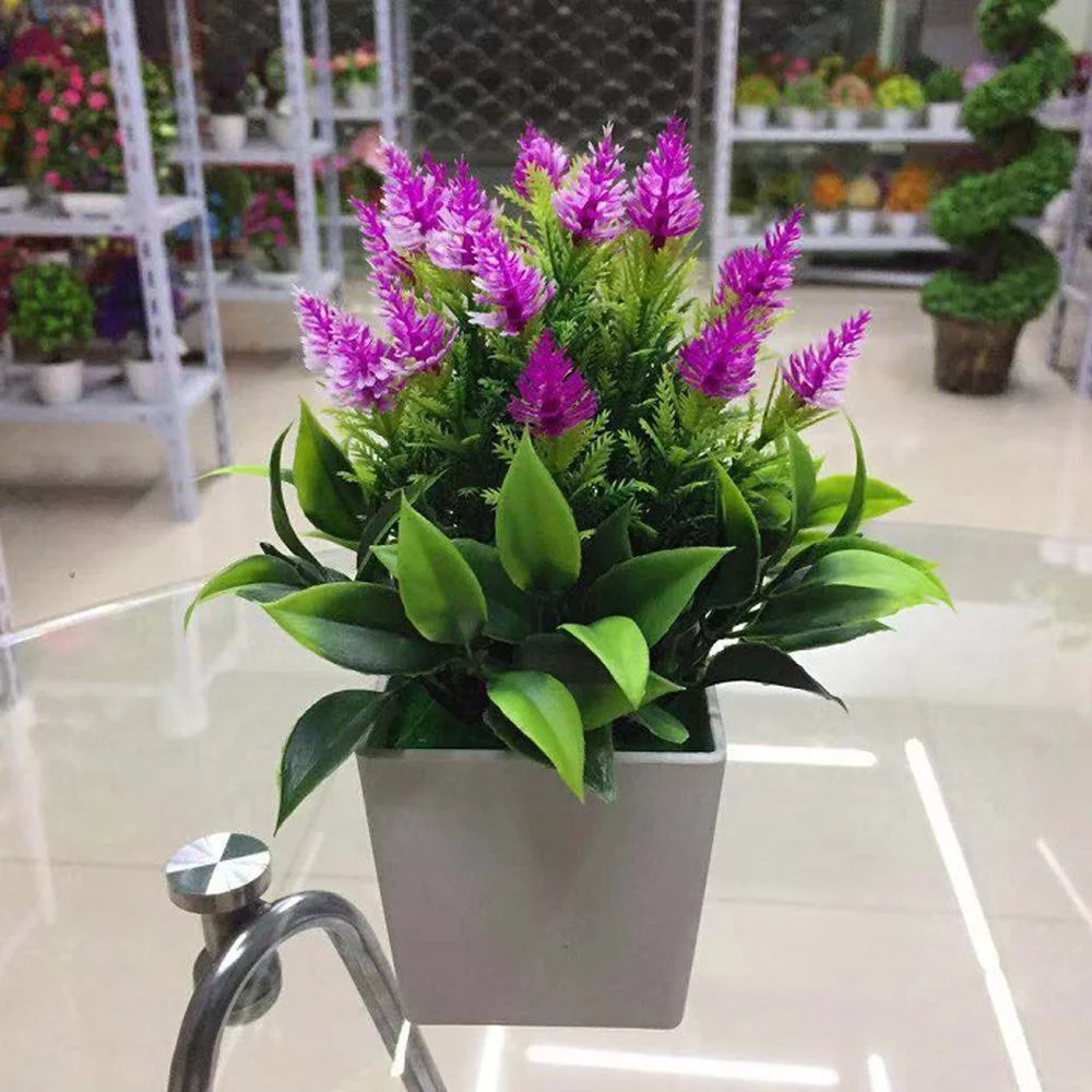 Decoration Office Outdoor Home Garden Artificial Plants Pot Faux PURPLE