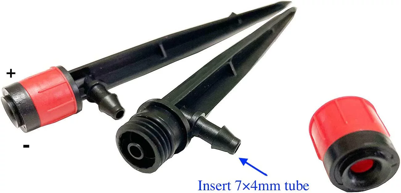 100PCS Drip Emitters Fan Shape with Stake Water Flow, 360 Degree Sprayer Perfect for Irrigation System, Adjustable for 1/4inch(7 x 4mm) Irrigation Tube Watering Kits for Garden Patio Lawn