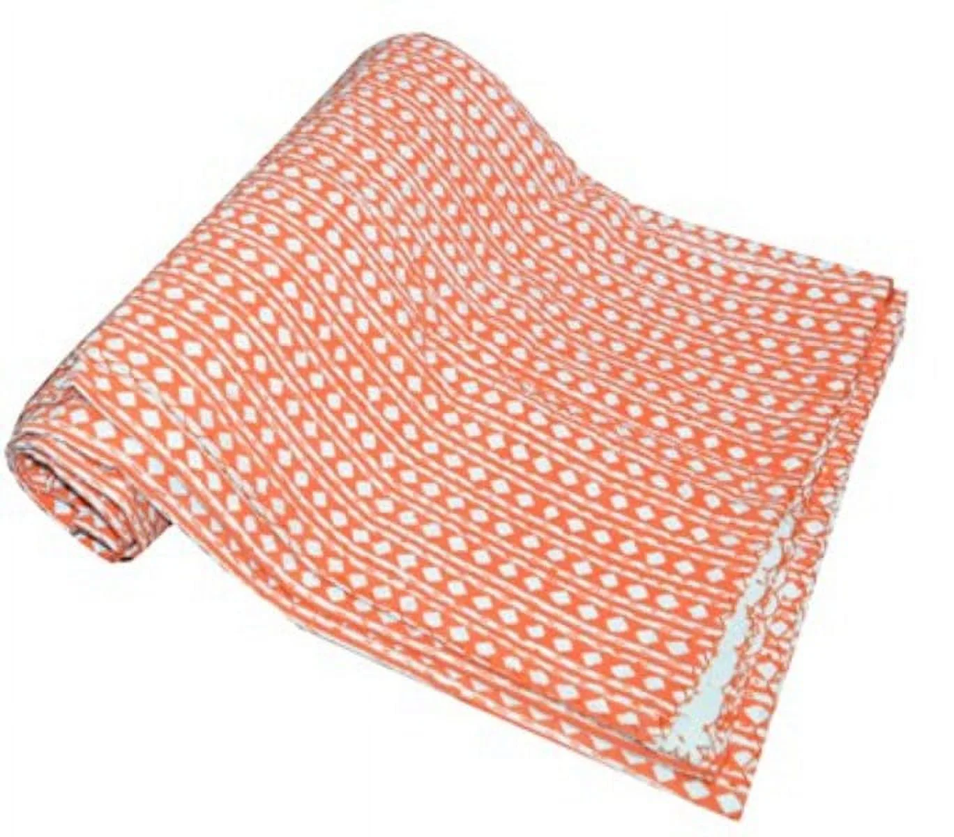 Hand Block Print Orange Dot Print Quilt Indian Kantha Quilt Kantha Bedspread Kantha Blanket Cotton Throw Handmade Quilt Single Size Quilt Bedding