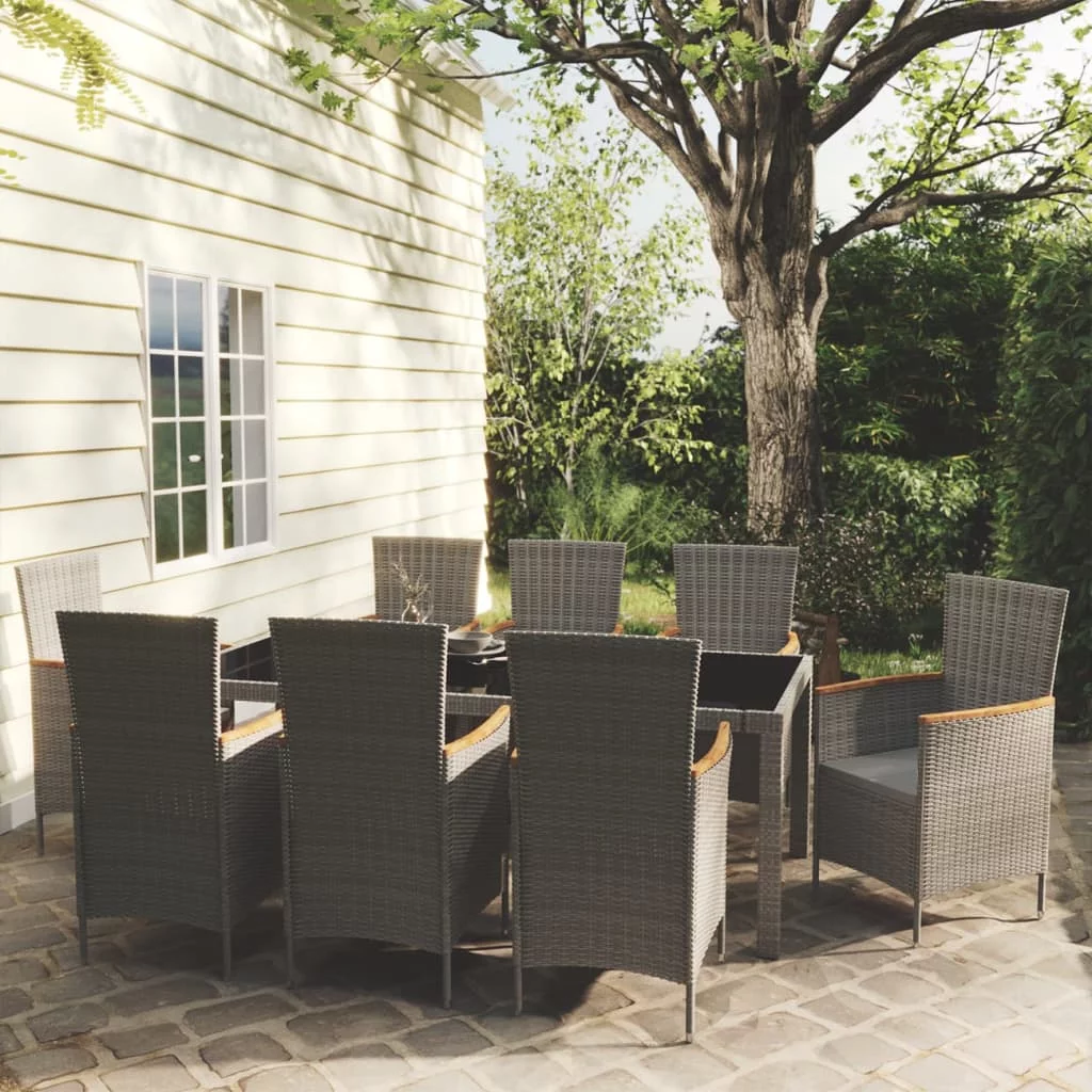 Irfora 9 Piece Patio Dining Set with Cushions Poly Rattan Gray