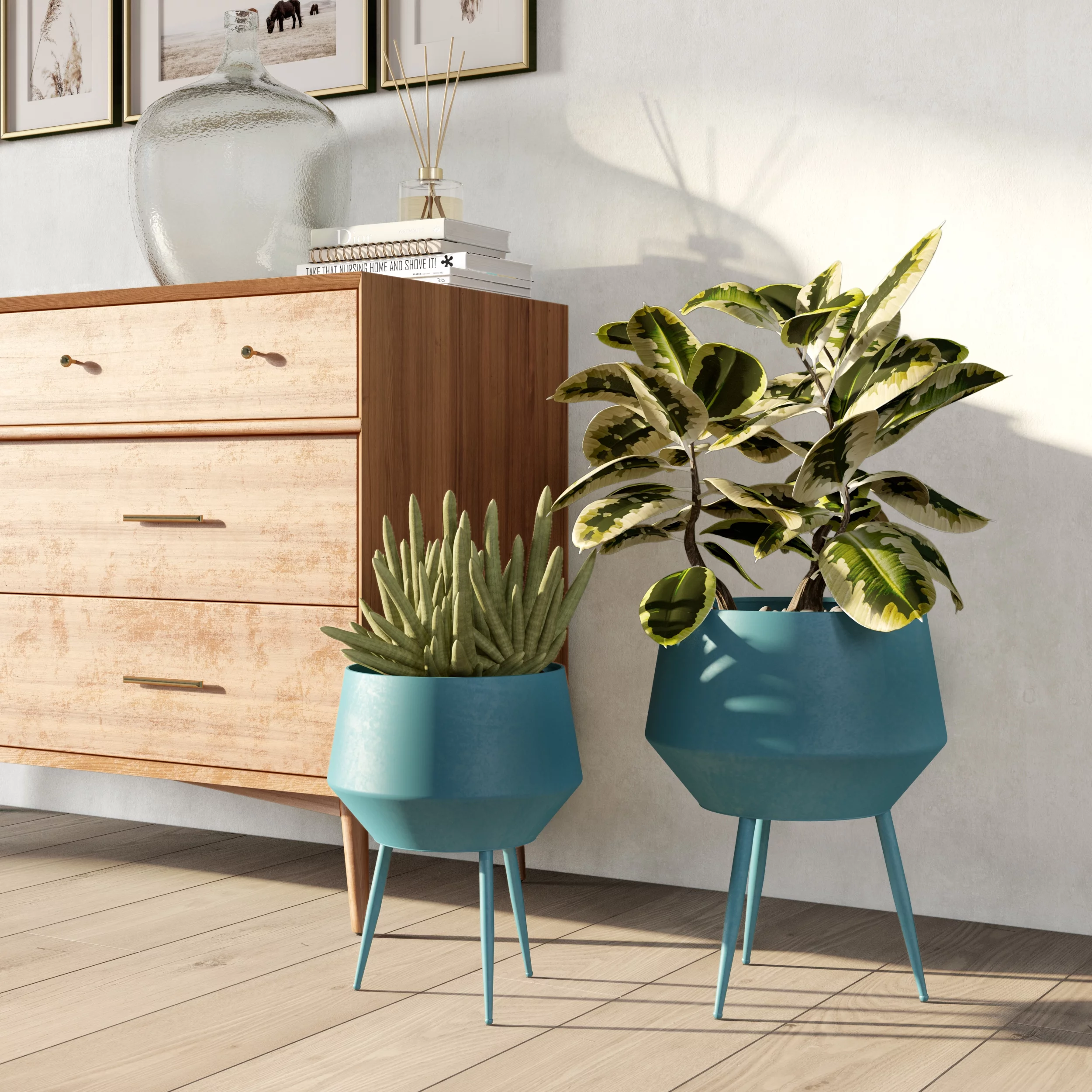 Aspire  Huxley Mid Century Modern Planters, Blue - Set of 2