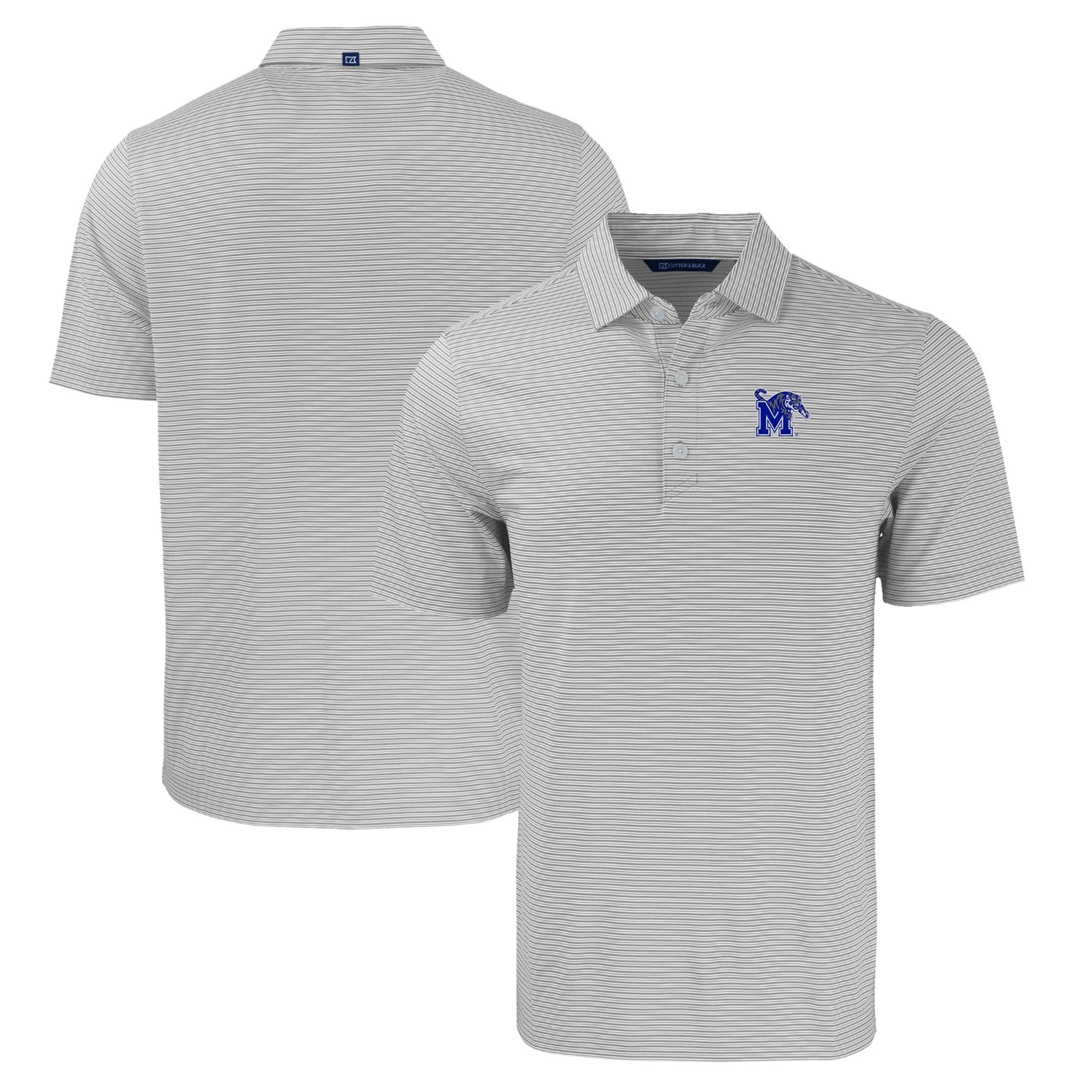 Men's Cutter & Buck  Gray/White Memphis Tigers Forge Eco Double Stripe Stretch Recycled Polo