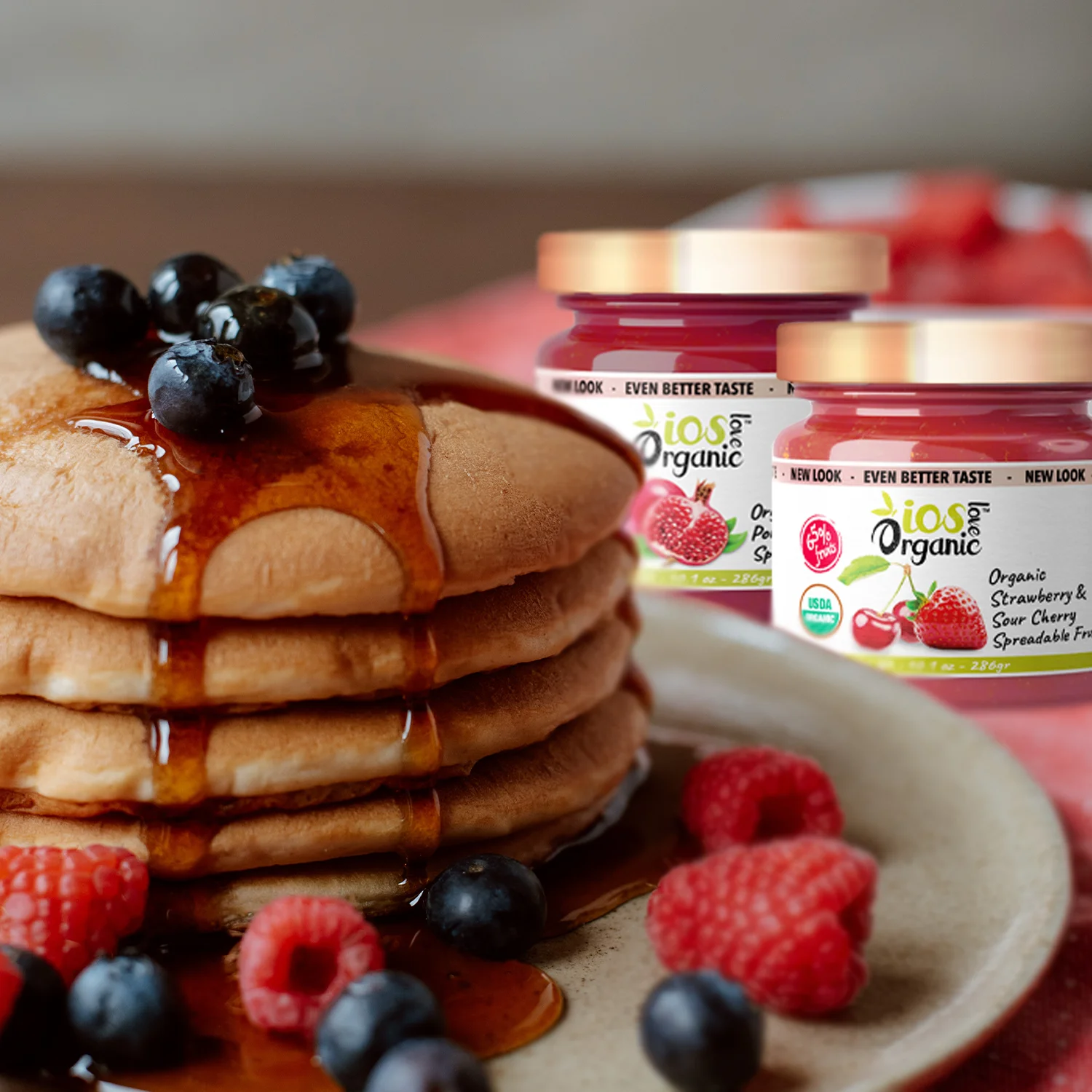 IOS Love Organic Spreadable Fruit - USDA Organic Certified - Non-GMO, Vegan, Gluten Free, Kosher, NO Added Sugar, Net. Wt. 10.1Oz (Strawberry & Sour Cherry, 10.1 Oz (Pack of 1))