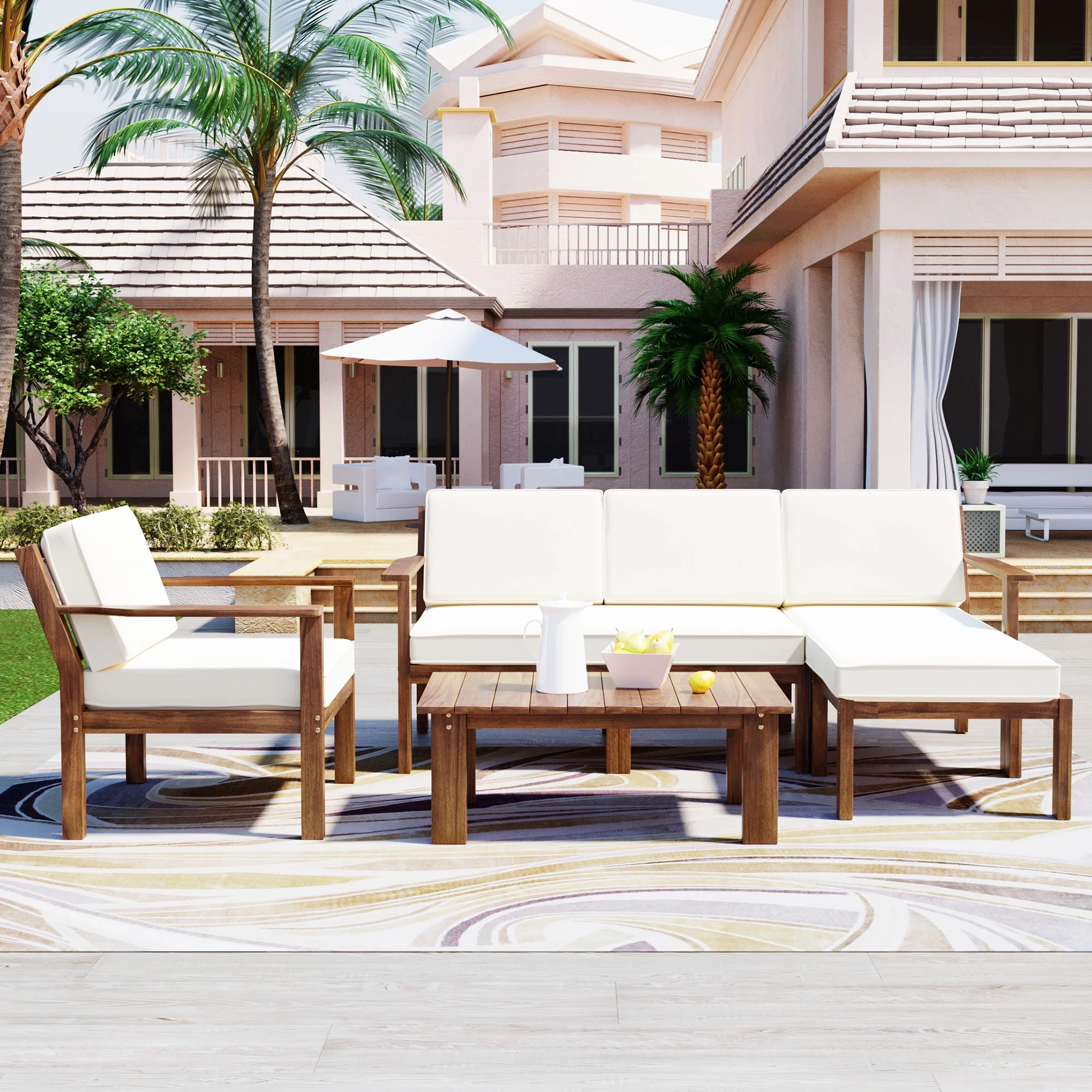 Homiyad A Multi-Person Sofa Set with A Small Table, Suitable for Gardens, Backyards, and Balconies.