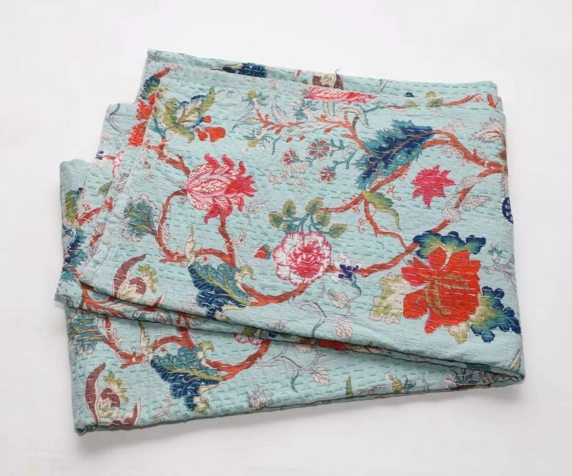 Indian Hand Block Print Quilt Cotton Kantha Quilts Handmade Quilt Kantha Throw Kantha Blanket Bedspread Throw Quilt King Size Quilt