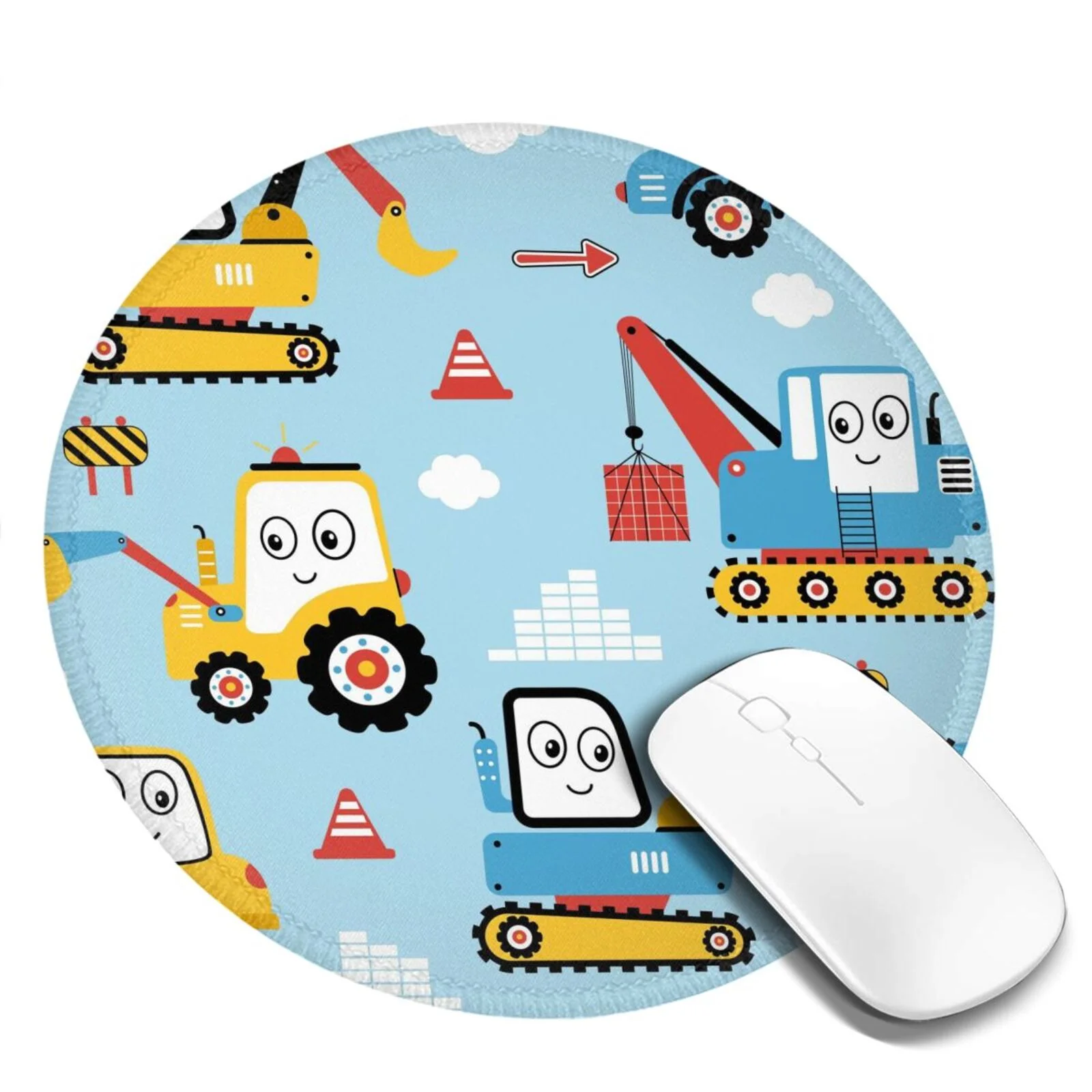 Lukts Building Truck Print Round Mouse Pad With Stitched Edge Non-Slip Rubber Base Mouse Mat Mousepad For Office & Home (7.9 X 7.9 X 0.12inch)