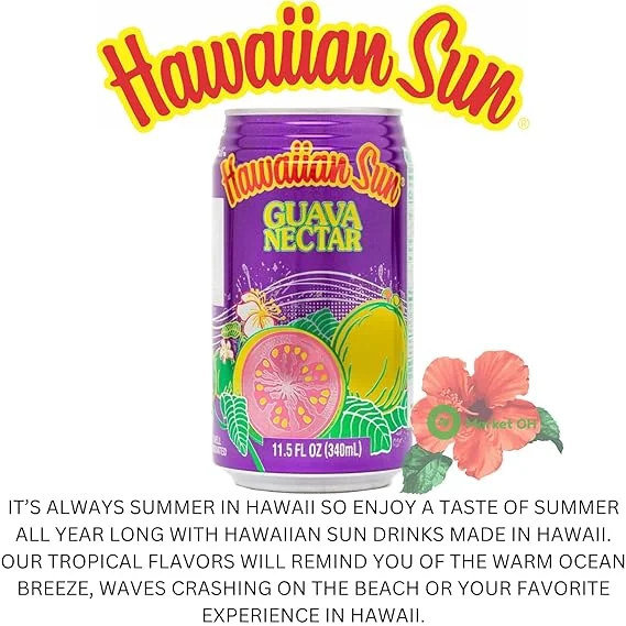 Hawaiian Sun Drinks - Guava Nectar (11.5floz x 6 cans) - Tropical Refreshing Juice