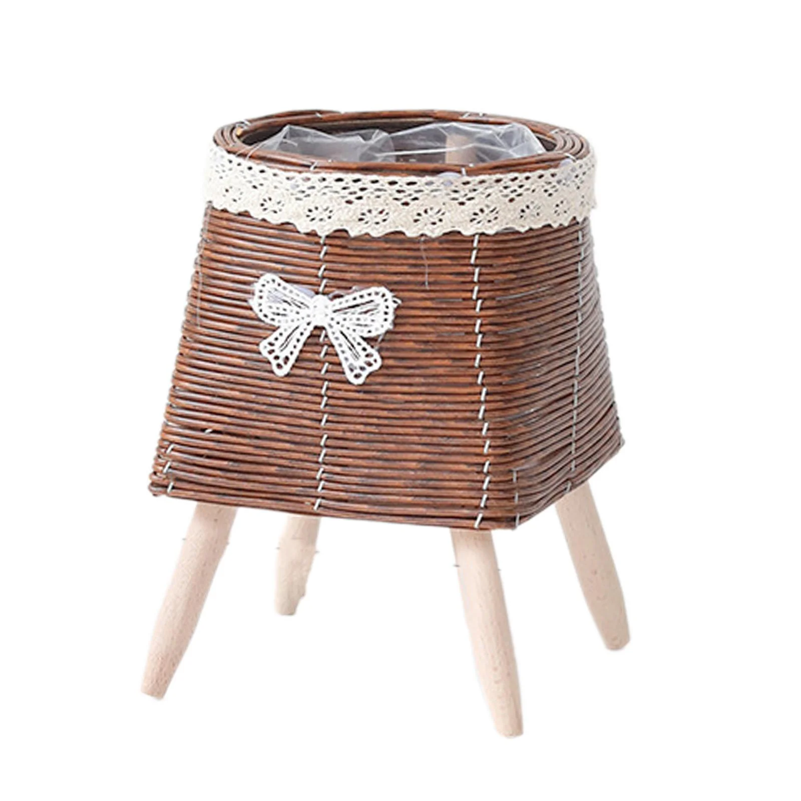 oshhnii Plant Basket with Legs Flower Pot Wooden Standing Legs for Cafe Office Decor Bottom