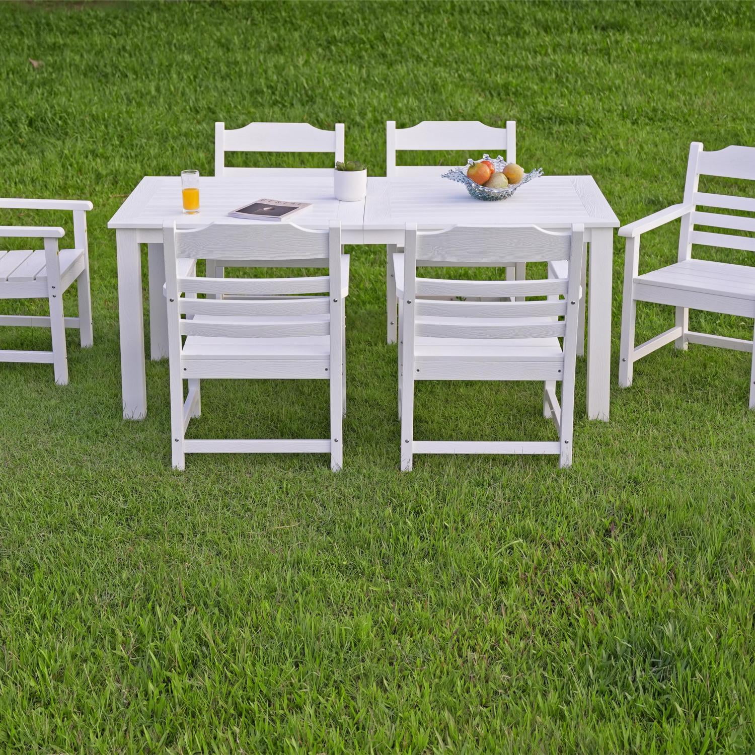 HIPS Patio Furniture Dining Chair and Table  5 Pieces(4 dining chairs+1 dining table) Backyard Conversation Garden Poolside Balcony White