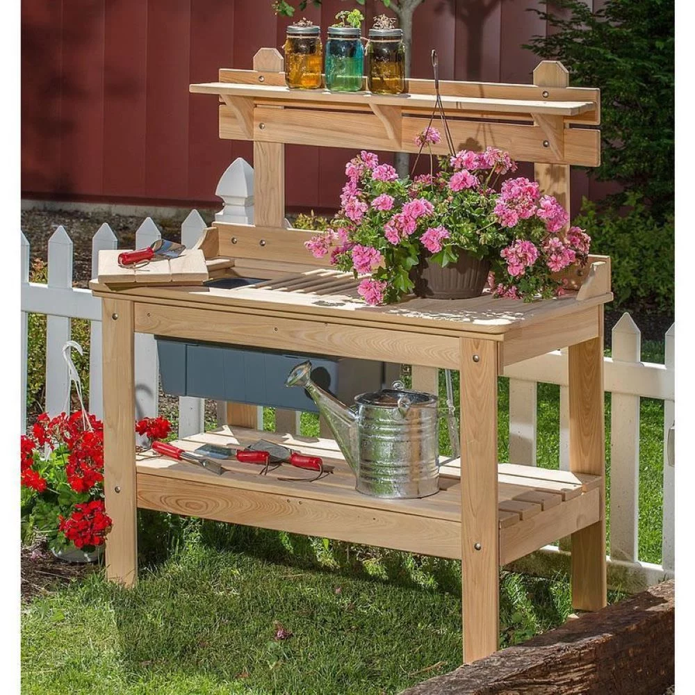 Lehman's Outdoor Gardening Potting Table Workstation, Cypress Wood