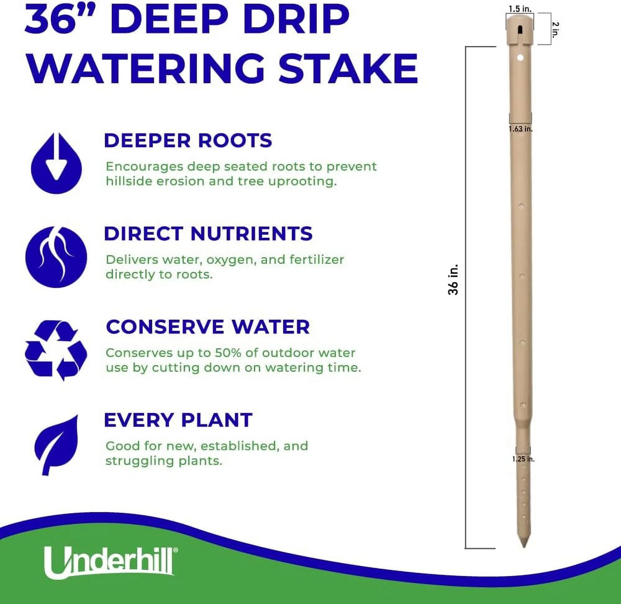 Deep Drip Irrigation Stake 36-Inch, Watering Spike For Palm Trees And Deep Rooted Trees, Drip System Parts Tubes, A-DD36, Single