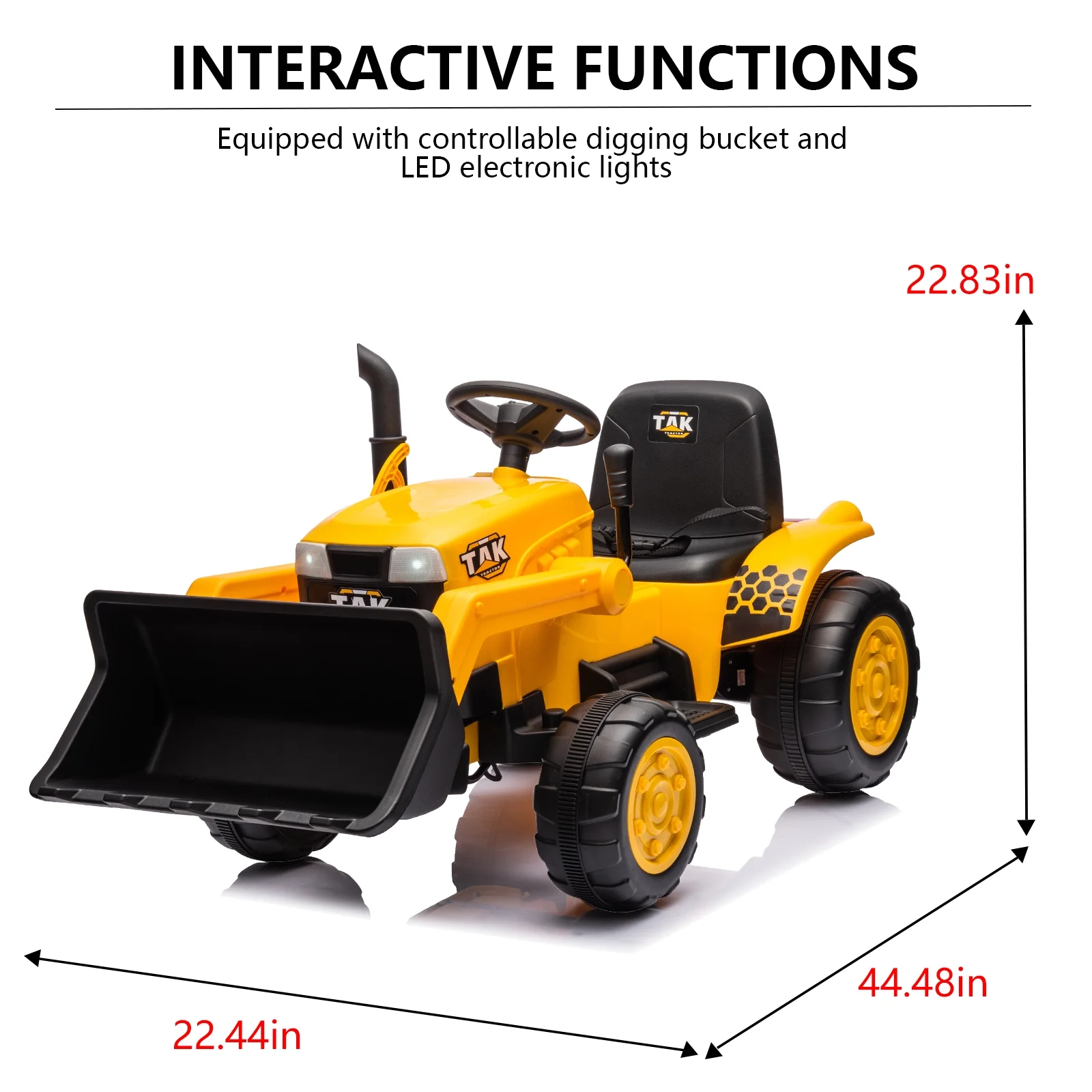 12V Kids Ride on Tractor Electric Excavator Battery Powered Motorized Car for Kids Ages 3-6, with Yellow
