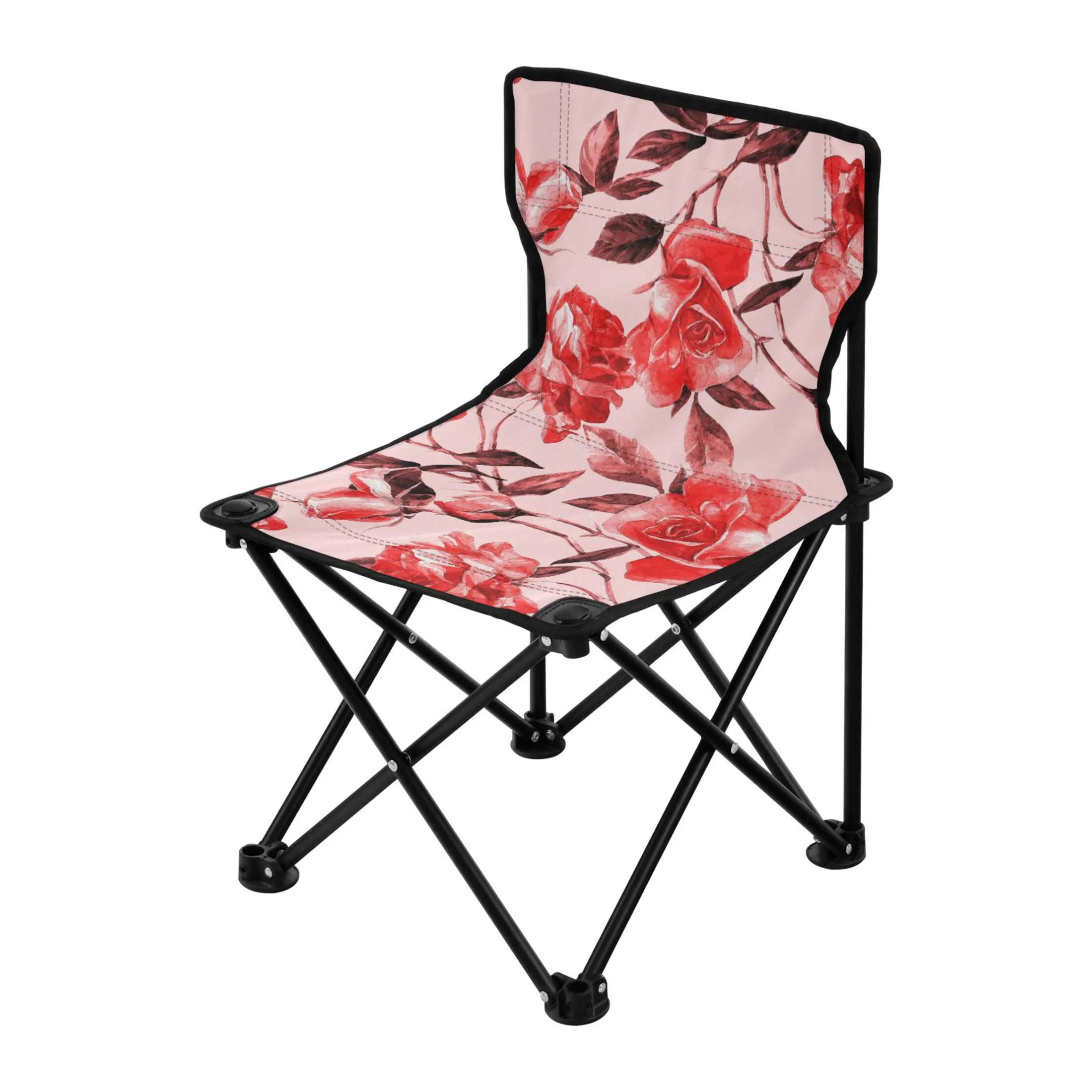 Red Roses Flowers Portable Camping Chair Outdoor Folding Beach Chair Fishing Chair Lawn Chair with Carry Bag Support to 220LBS