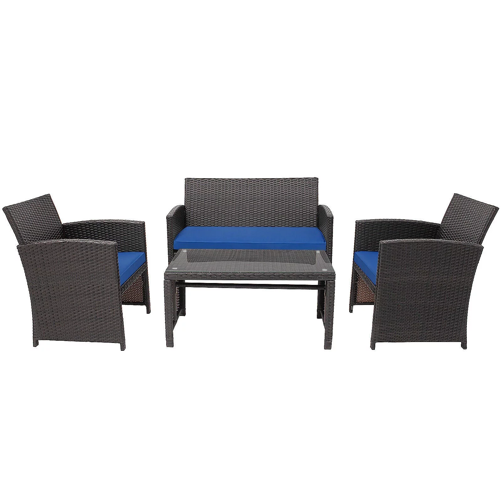 4PCS Patio Rattan Furniture Set Cushioned Chair Sofa Table