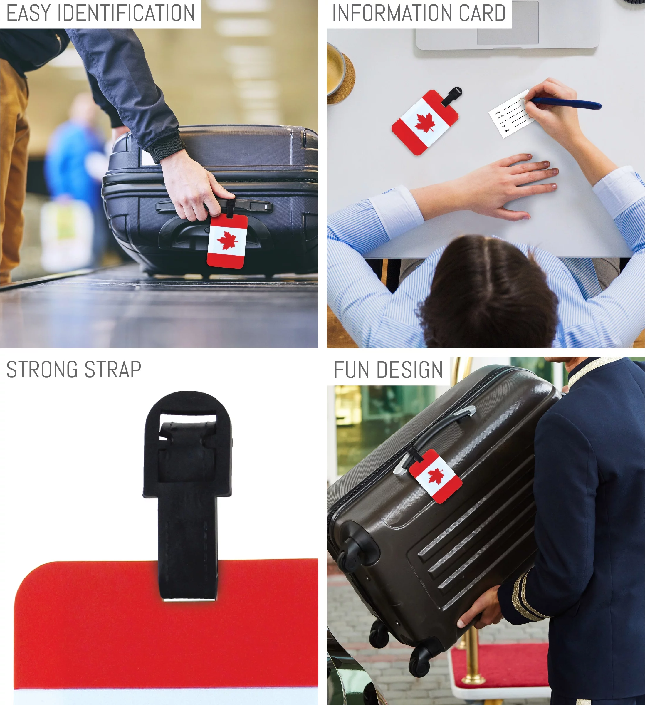 Puzzled Canadian Flag Luggage Tag - Unique Canada Flag Novelty Travel Tags For Luggage, Cute Maple Leaf Flag Travel ID Identification Label For Suitcase, Backpack and Sports Bag - Tags for Men & Women