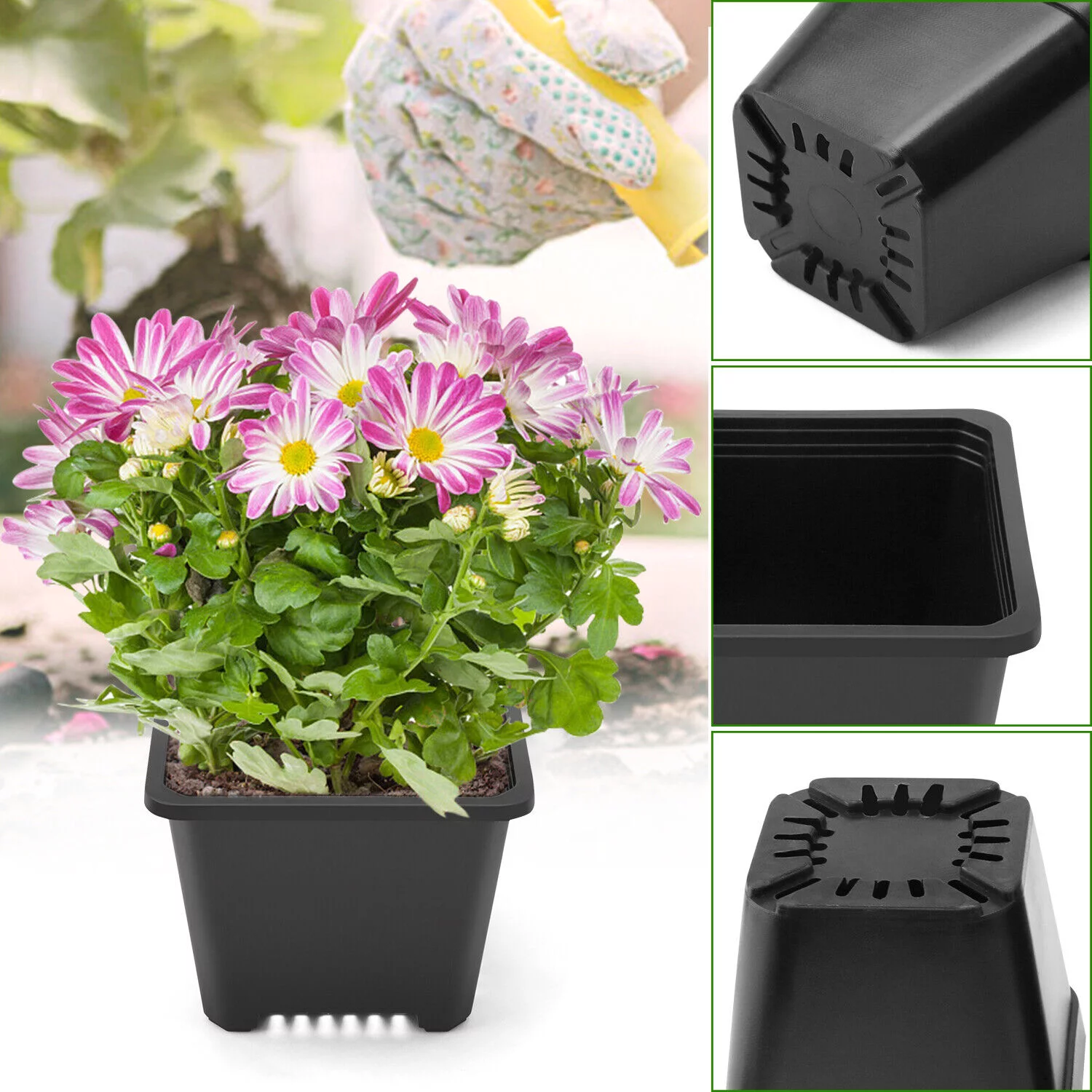 10 PCS Plastic Plant Flower Pot Garden Nursery Seedlings Pot Container Black USA