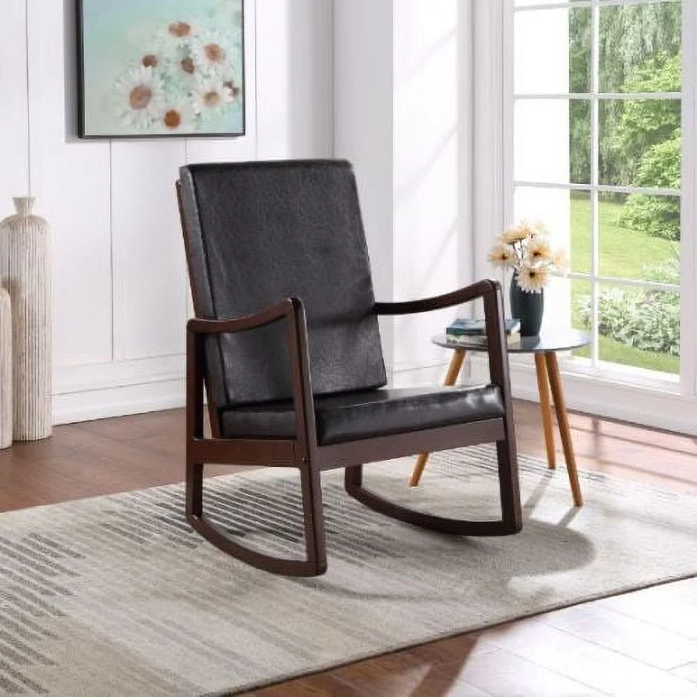 JHOOTUUO Raina Rocking Chair  Dark Brown PU & Espresso Finish 59935