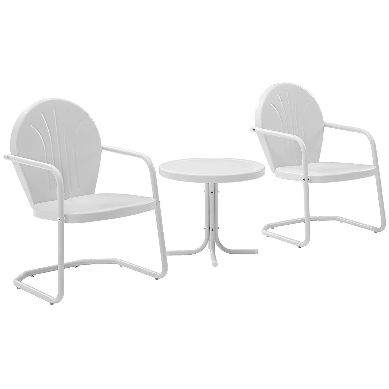 Maykoosh Suburban Sophistication 3Pc Outdoor Metal Armchair Set White Gloss/White Satin - Side Table & 2 Chairs