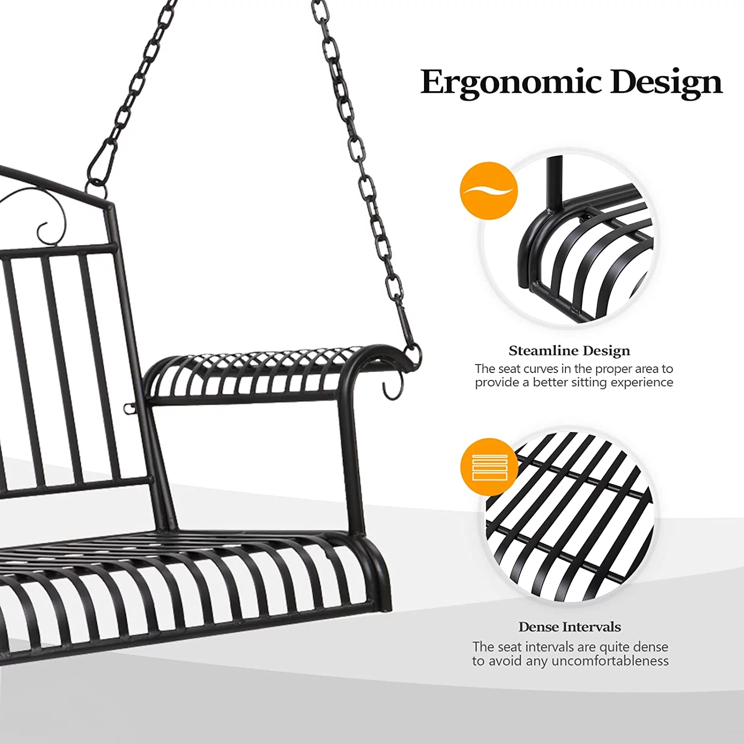 Upgraded Metal Patio Porch Swing, 660 LBS Weight Capacity Steel Porch Swing Chair for Outdoors, Heavy Duty Swing Chair Bench for Gardens & Yards (Pattern 6)