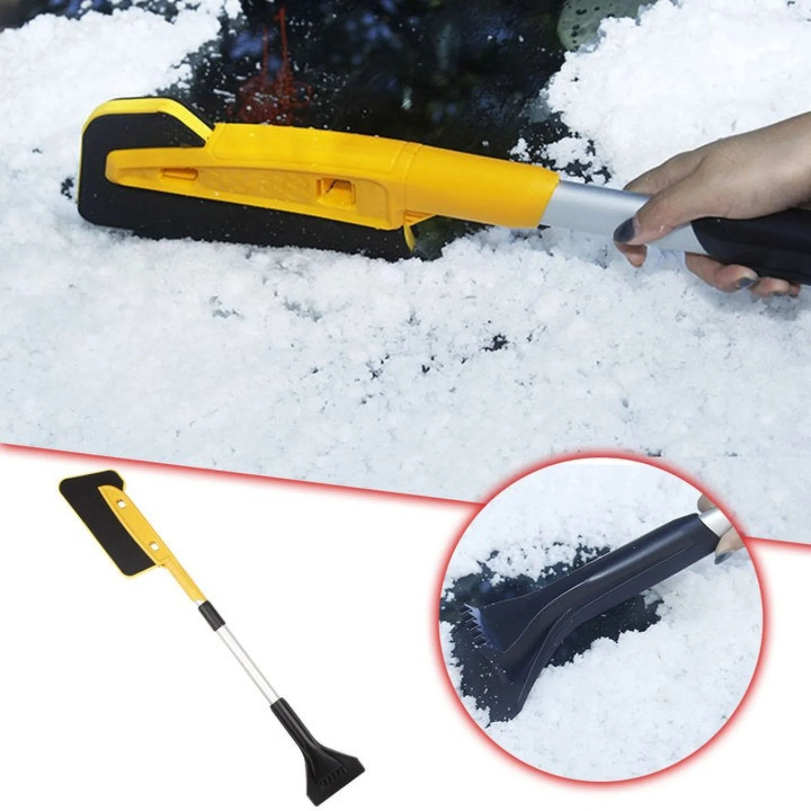 QNFEPKG Three In One Snow Shovel Sponge Snow Shovel Detachable Telescopic Long Handled Snow Brush Multi Functional Aluminum Alloy De Icing Shovel