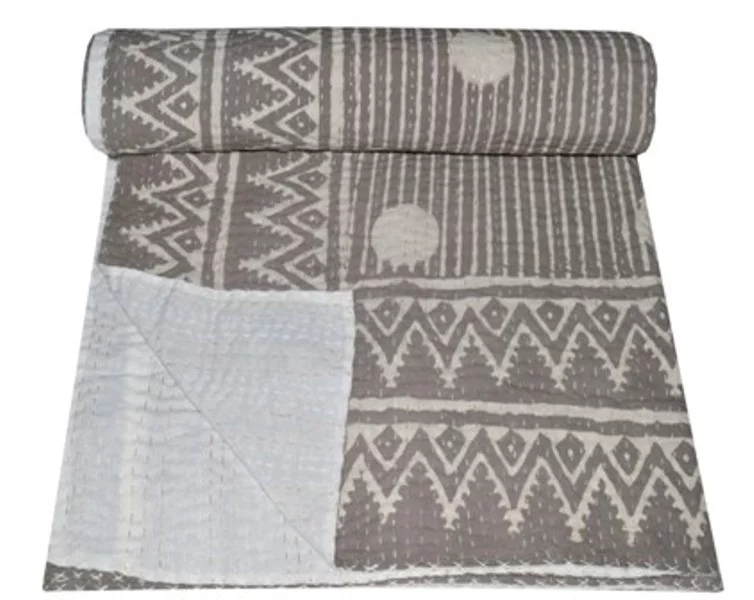 Indian Hand Block Print Quilt Indian Kantha Quilt Kantha Bedspread Kantha Blanket Cotton Throw Handmade Quilt Single Size Quilt Bedding