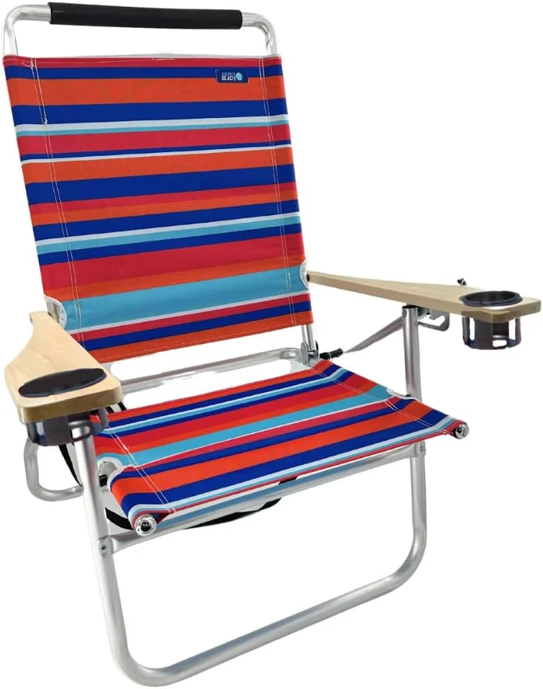 Deluxe Beach Chair, 3 Reclining Positions, 250 lb Capacity, Lightweight Aluminum, Stripe Green-Blue-Orange