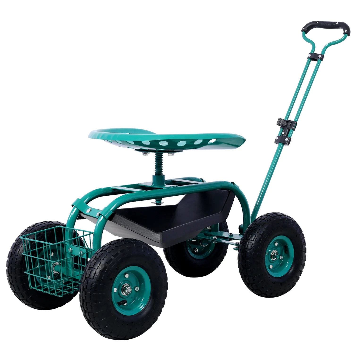 Rolling Garden Scooter Garden Cart Seat with Wheels and Tool Tray 360 Swivel Seat Green