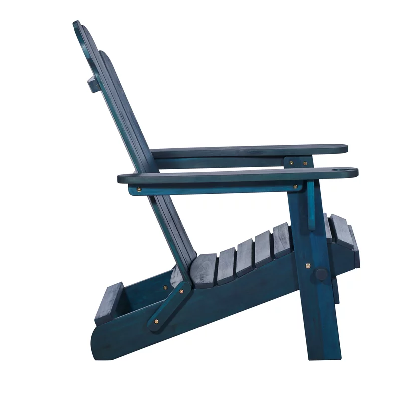 Home Square 2 Piece Patio Set with 2 Acacia Adirondack Chair in Navy Blue