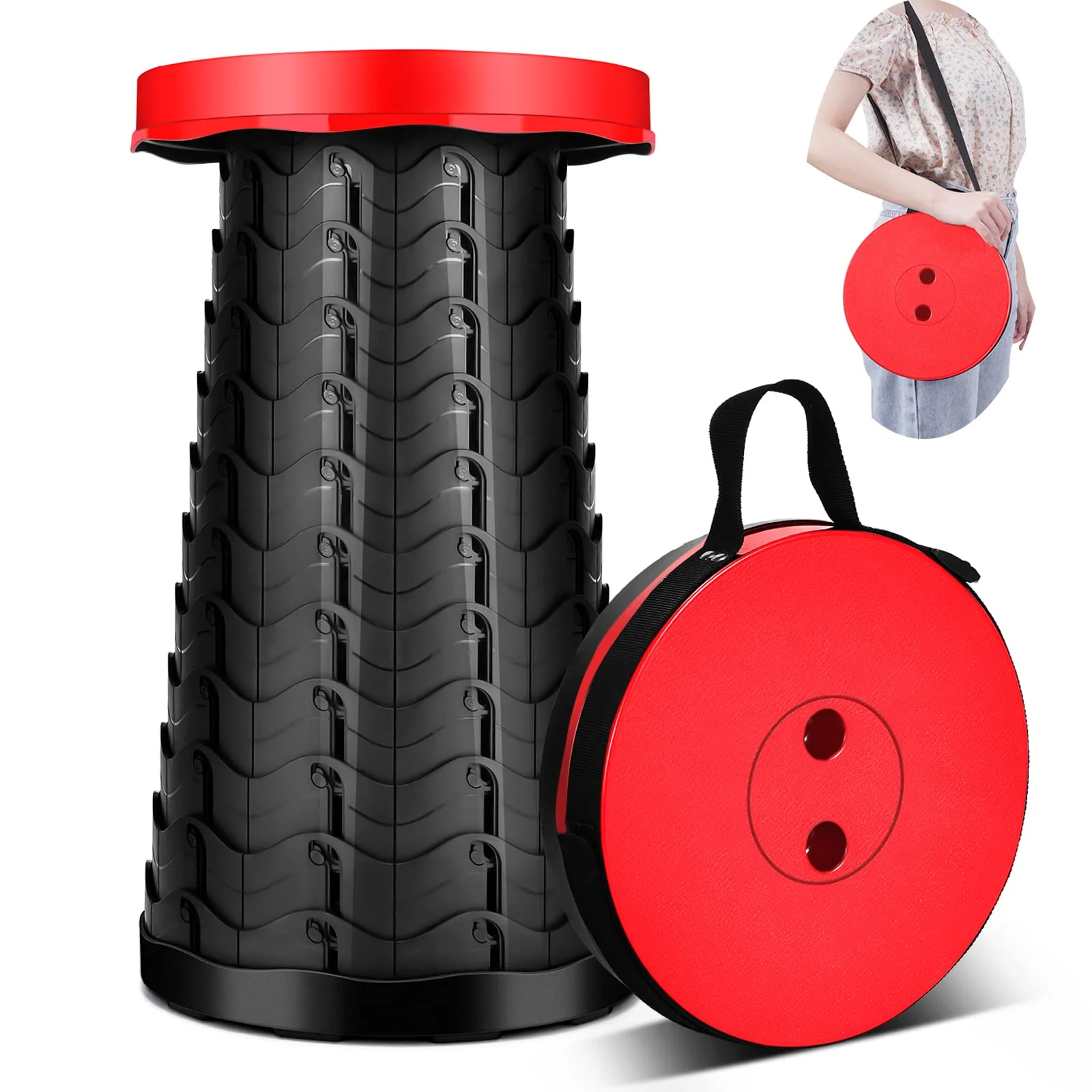 Upgraded Portable Collapsible Telescopic Stool, Sturdy Foldable Stool with Load Capacity of 400lbs, Retractable Camping Stool for Hiking, Fishing Tours BBQ Parties Indoor & Outdoor Activities