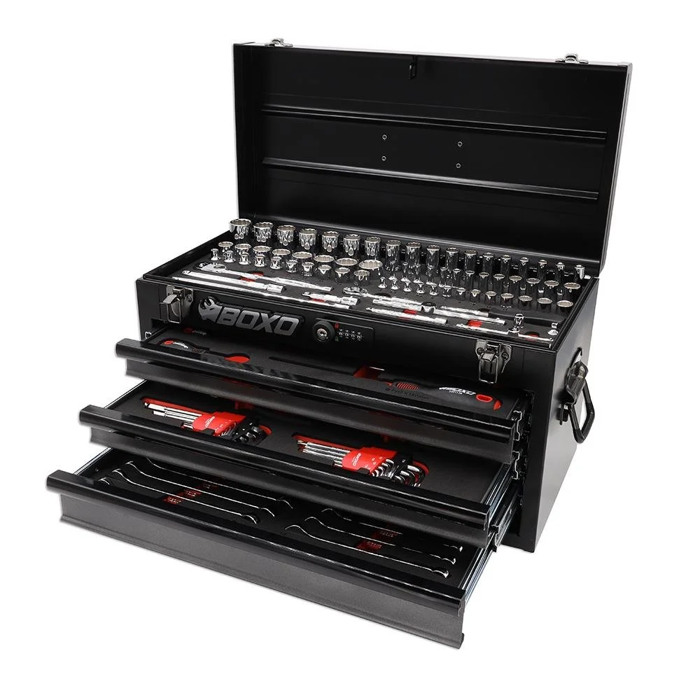 BOXO USA 133-Piece Metric Tool Set with 3-Drawer Hand Carry Toolbox Black