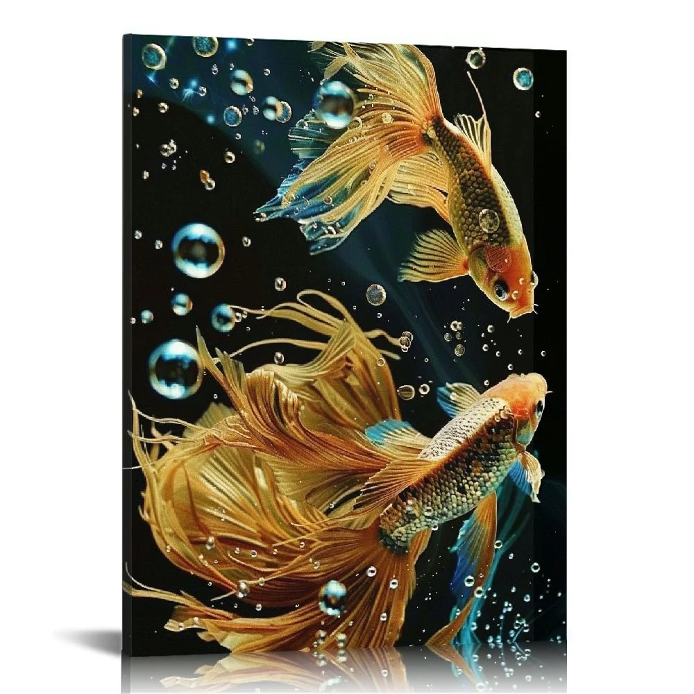 EastSmooth Gold Koi Fish Feng Shui Carp Lotus Pond Canvas Modern Posters and Prints Wall Art Picture for Living Room Home Decor