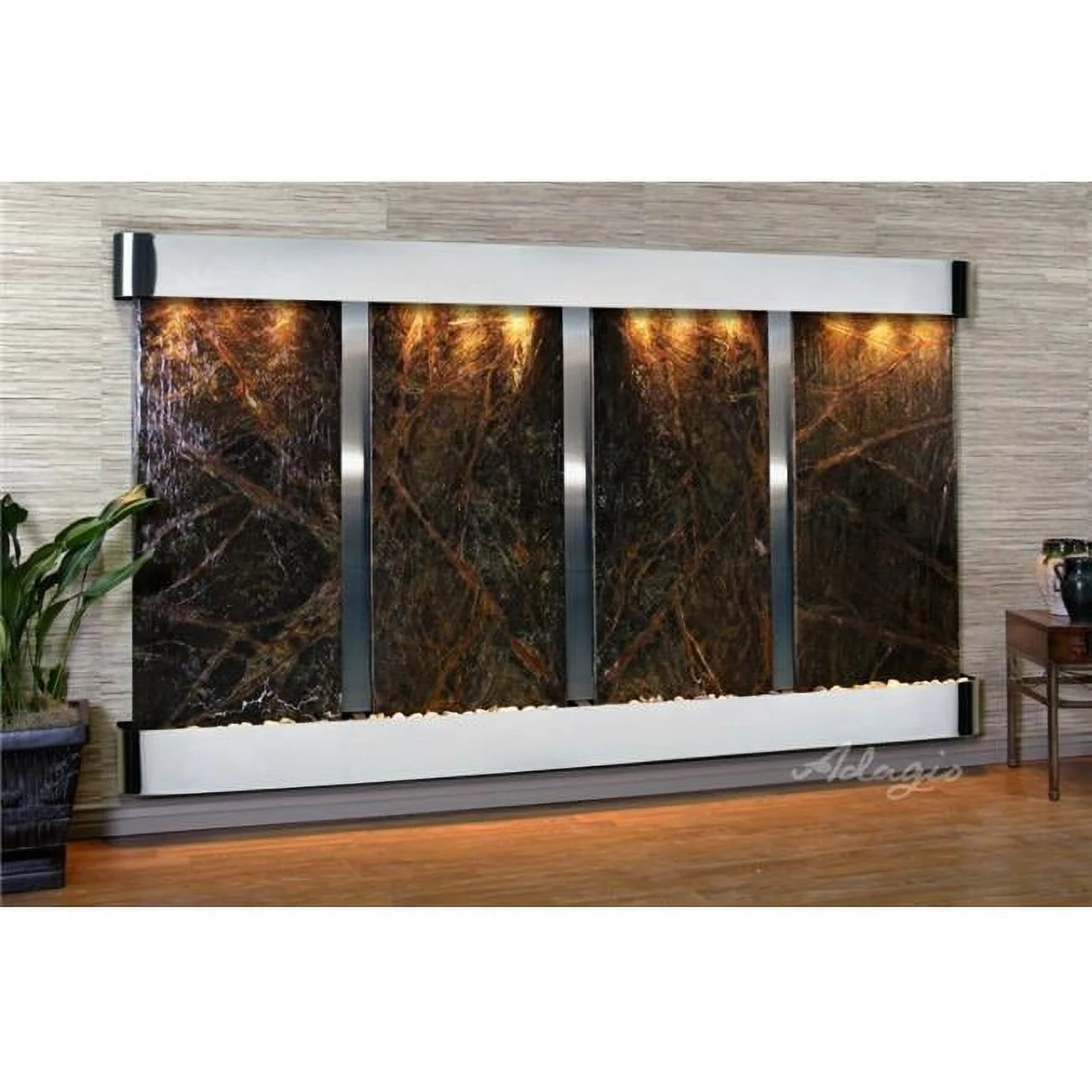 Regal Falls Round Stainless Steel Green Marble Wall Fountain