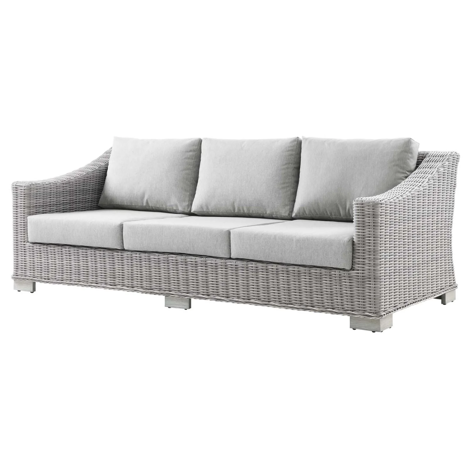 Lounge Sofa, Light Grey Gray, Rattan, Wicker, Outdoor Patio Balcony Cafe Bistro Garden Hospitality Restaurant, Modern Contemporary HB33479