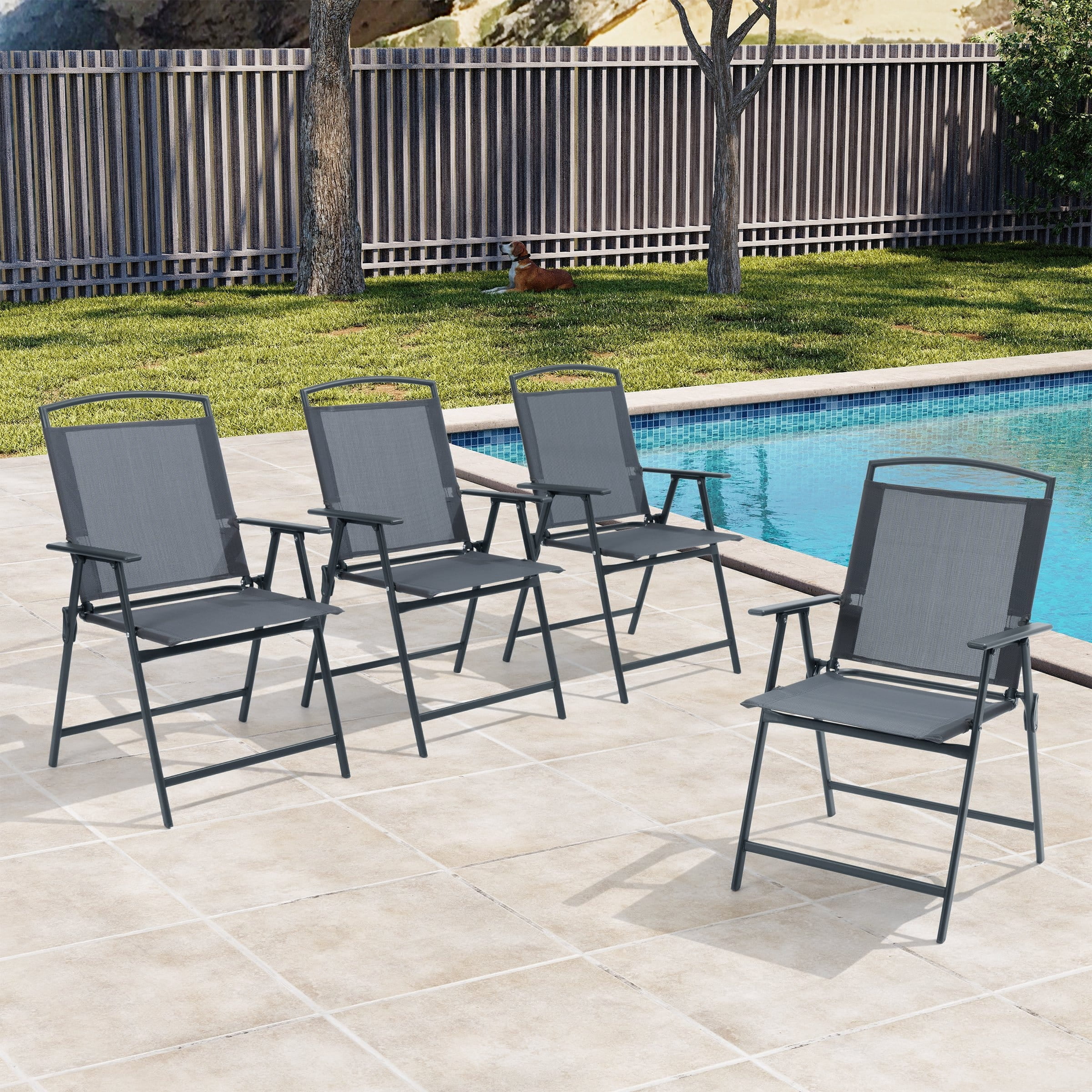 Crestlive Products Set of 4 Patio Folding Chairs 4-Pack Dining Chairs Grey