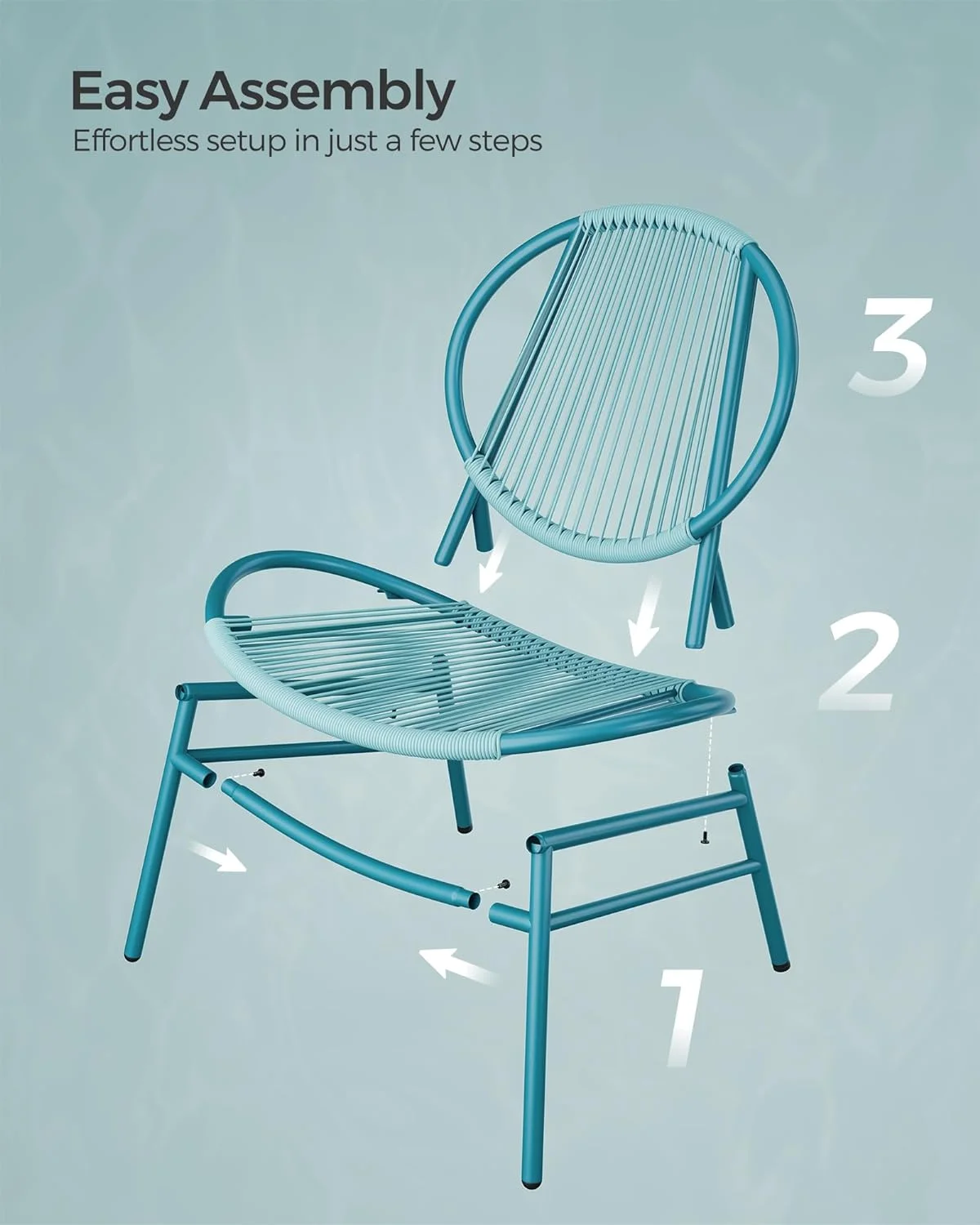 Patio Furniture Set 3 Pieces, Garden Bistro Set, Acapulco Chairs, Outdoor Seating, Side Table and 2 Chairs, Indoor and Outdoor Conversation Set, Balcony Porch, Lake Blue UGGF021L01