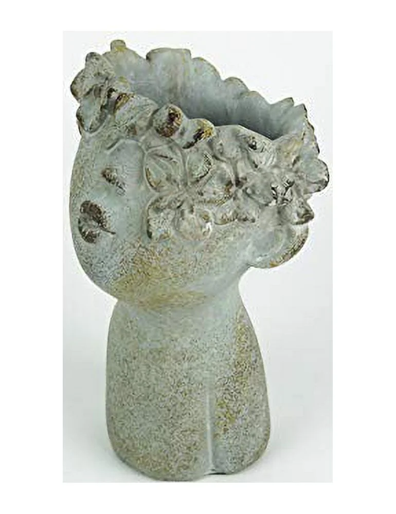 Pucker Up Junior Kissing Face Weathered Finish Concrete Head Mini Planter 7 Inches Tall Outdoor Décor