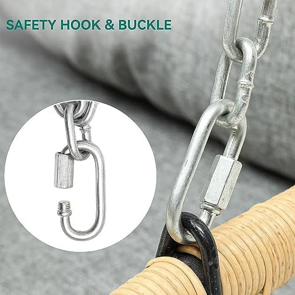 CHTYVC Wicker Hanging Porch Swing Chair Outdoor Brown Rattan Patio Swing Lounge w/ 2 Back Cushions Capacity 530lbs for Garden  Balcony  Living Room  Beige