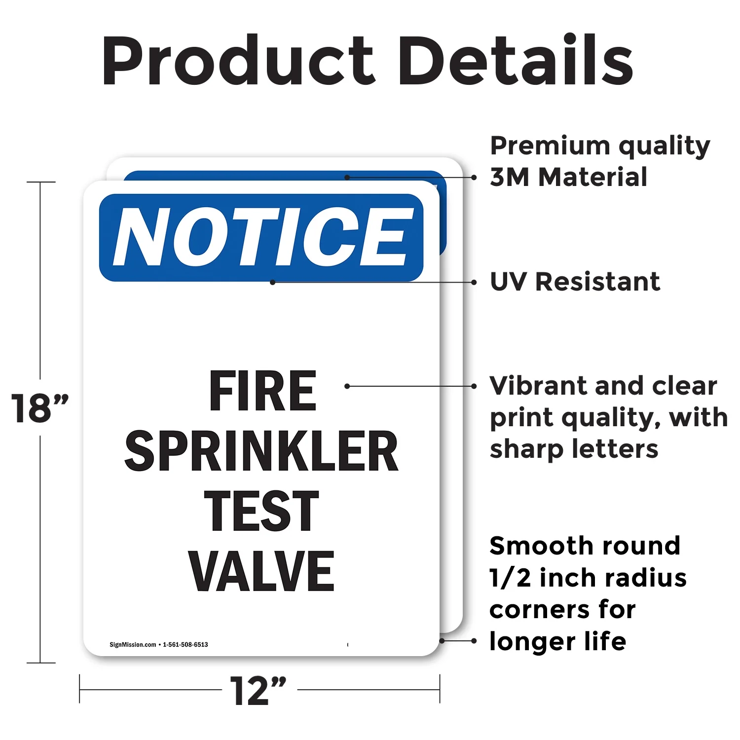 (2 Pack) Fire Sprinkler Test Valve OSHA Notice Sign 12 Inch X 18 Inch Vinyl Label Decal Sticker Weather Resistant, UV Protected for Workplace, Business, and Construction Site, Made in the USA