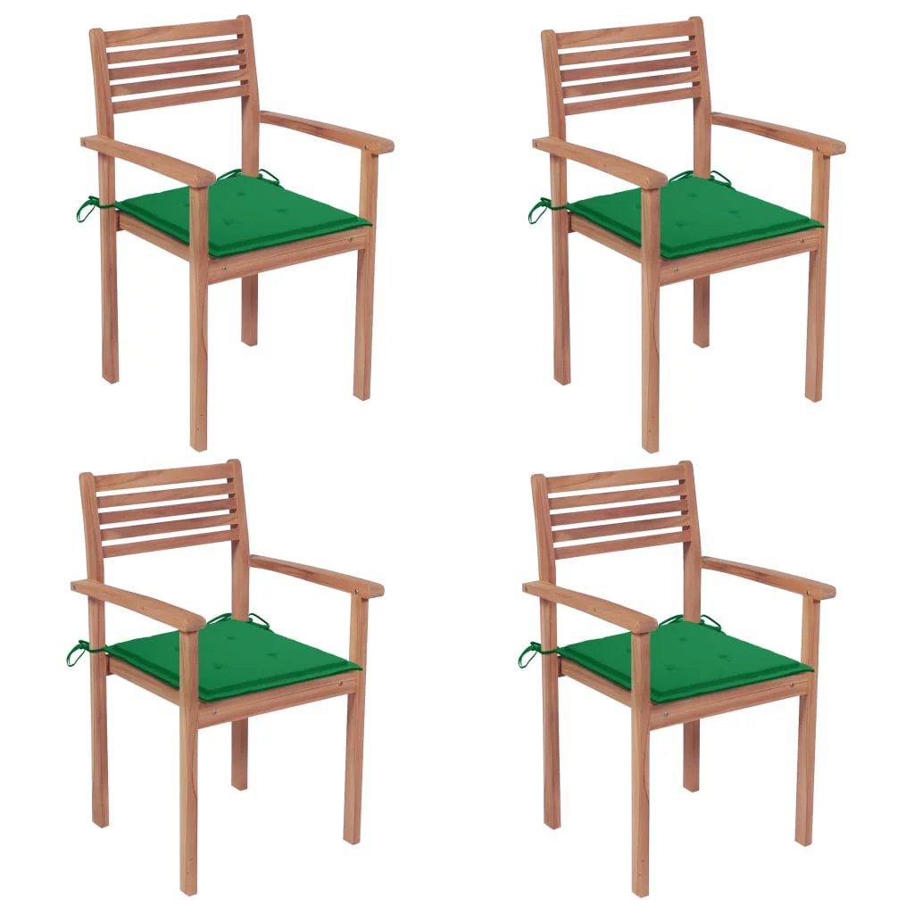 Dcenta Patio Chairs 4 pcs with Green Cushions Solid Teak Wood